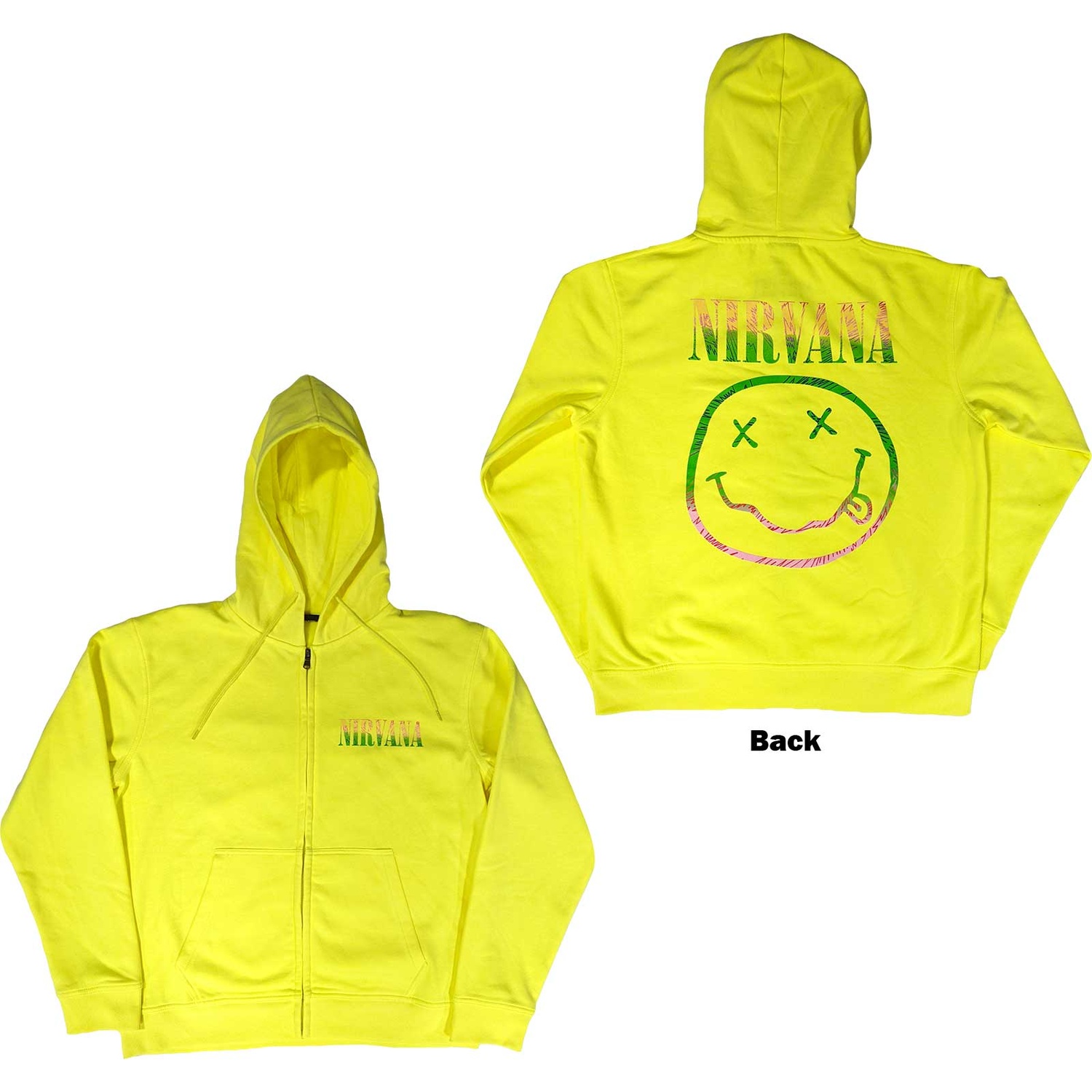 Nirvana Unisex Zipped Hoodie: Sorbet Ray Smiley (Back Print) (XX-Large)