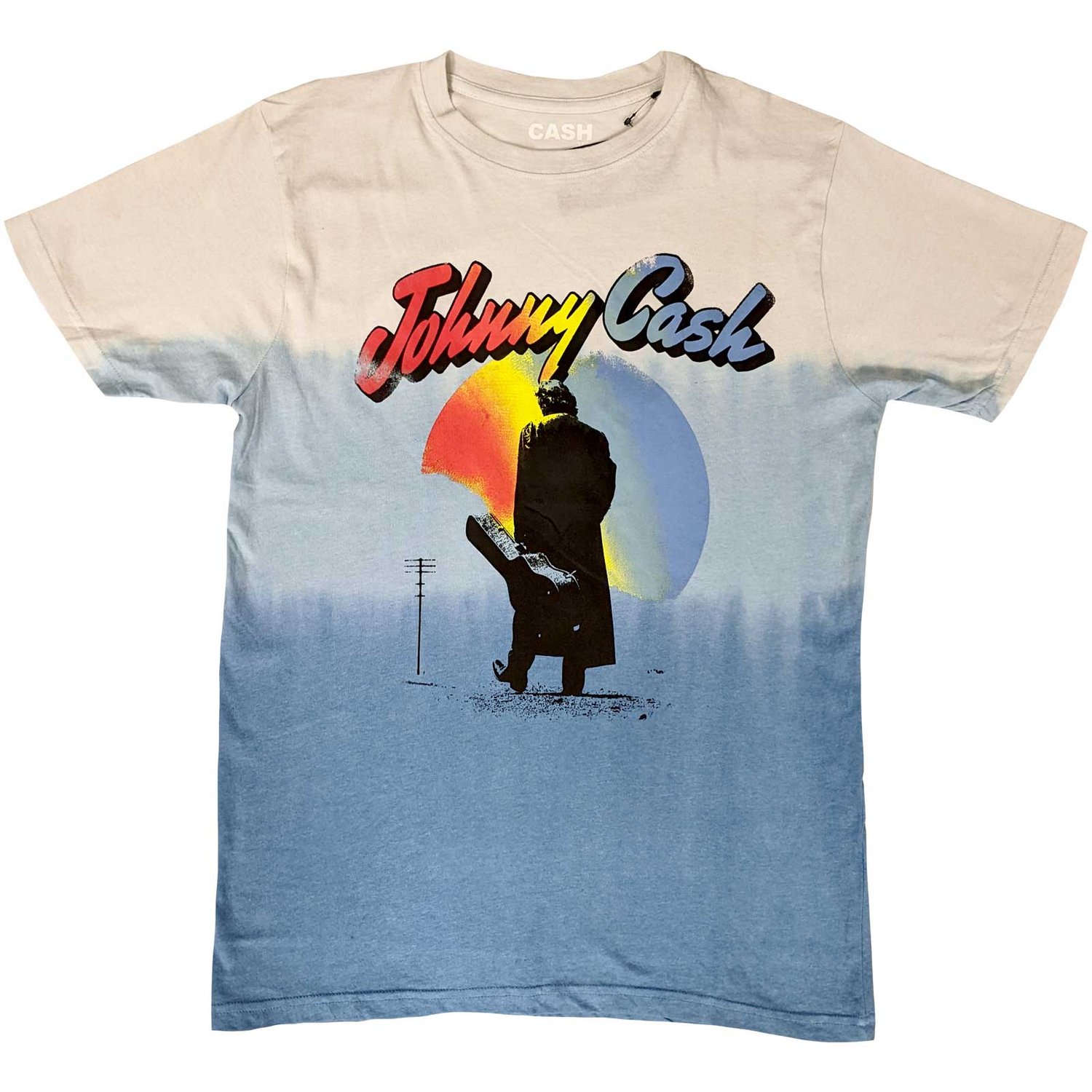 Johnny Cash Unisex T-Shirt: Walking Guitar (Wash Collection) (Medium)