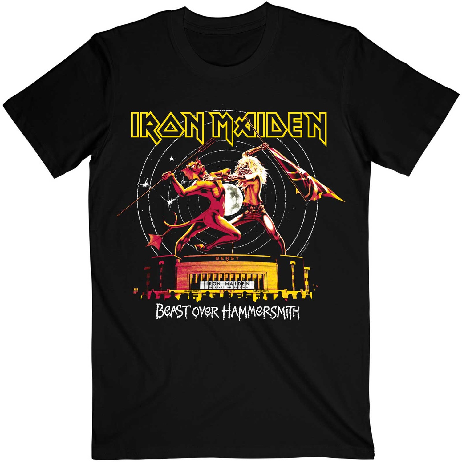 Iron Maiden Unisex T-Shirt: Beast Over Hammersmith Eddie & Devil Tonal (Medium)