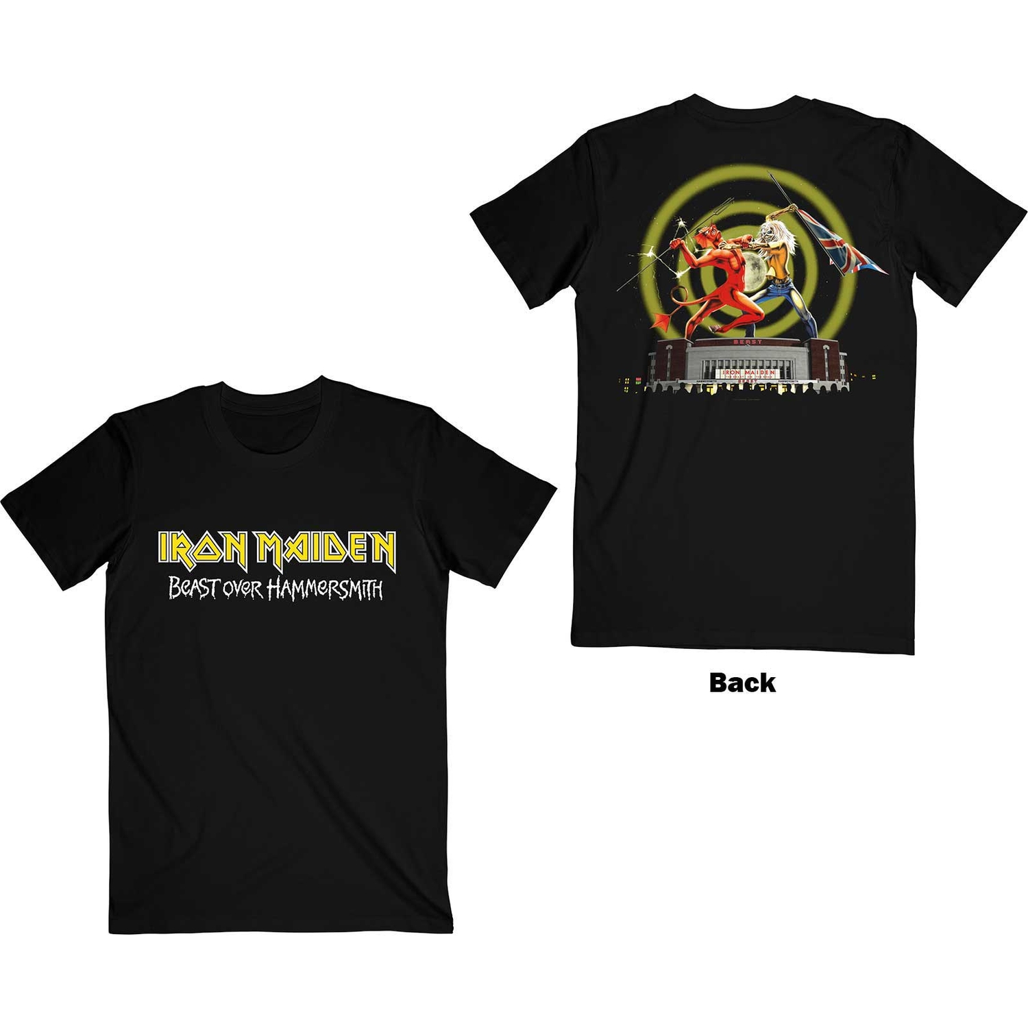 Iron Maiden Unisex T-Shirt: Beast Over Hammersmith Eddie & Devil (Back Print) (XX-Large)