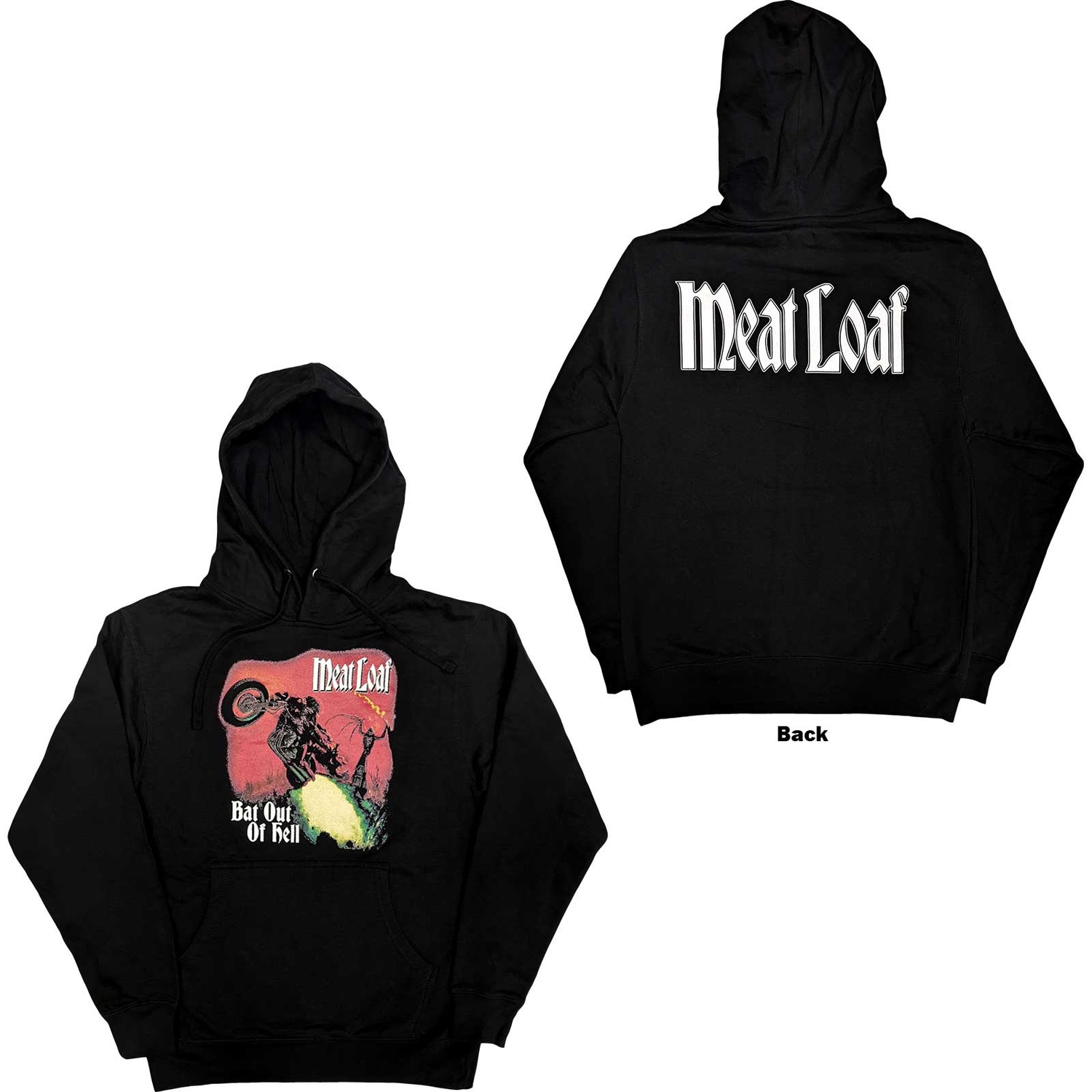 Meat Loaf Unisex Pullover Hoodie: Bat Out Of Hell (Back Print) (Small)