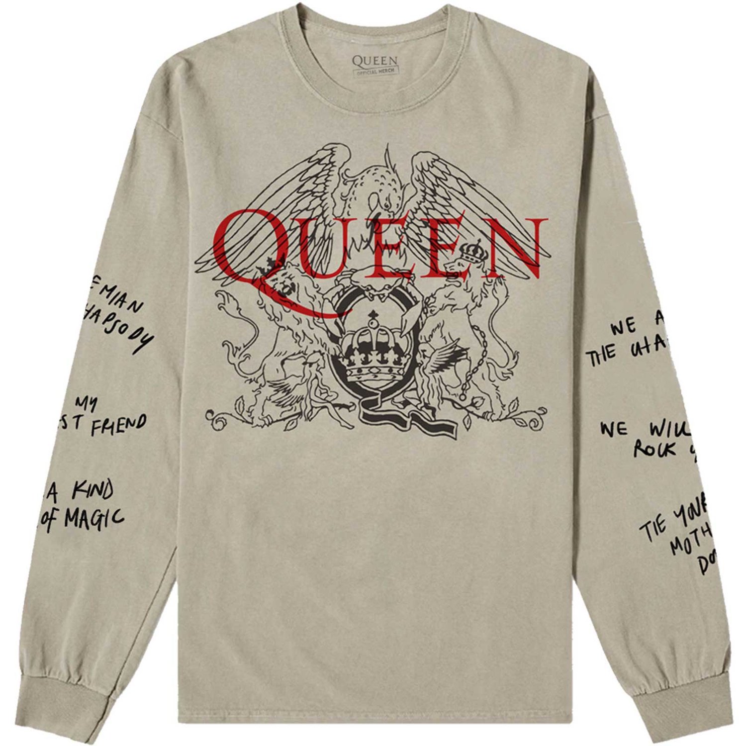 Queen Unisex Long Sleeve T-Shirt: Handwritten (Sleeve Print) (Medium)
