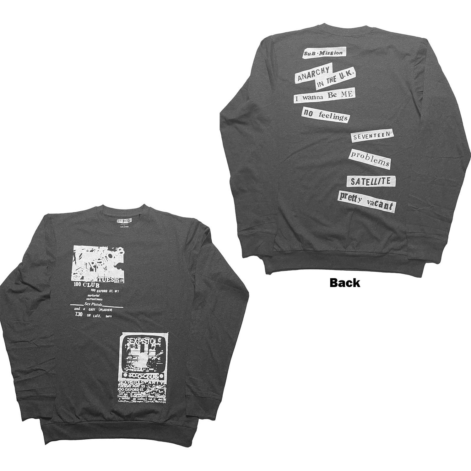The Sex Pistols Unisex Long Sleeve T-Shirt: 100 Club (Back Print) (Large)