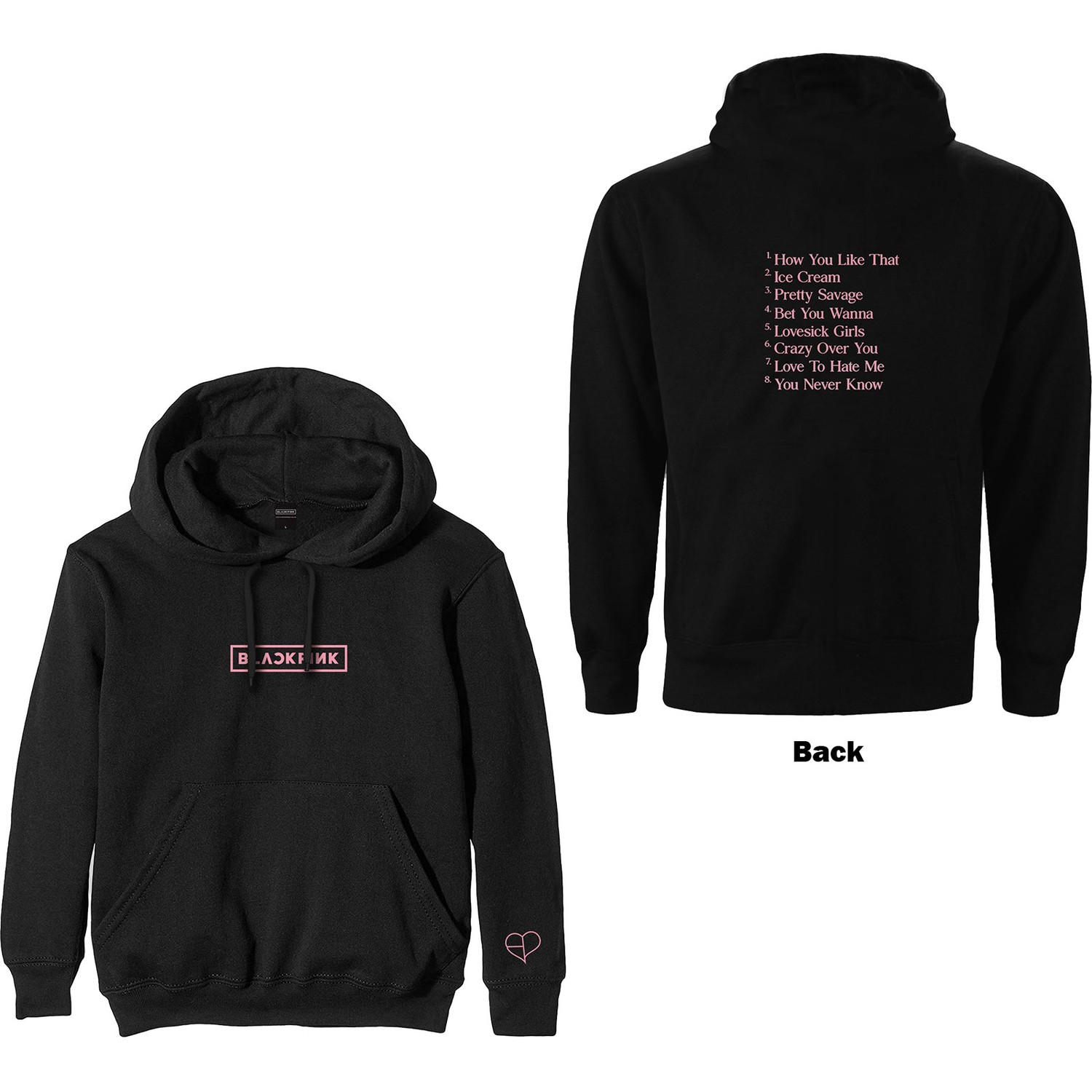 BlackPink Unisex Pullover Hoodie: The Album Tracklist (Back Print) (Large)