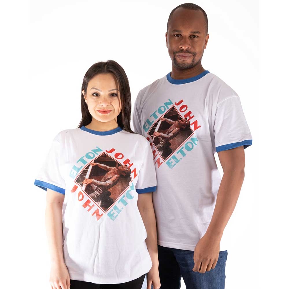 Elton John Unisex Ringer T-Shirt: Piano Diamond (Medium)