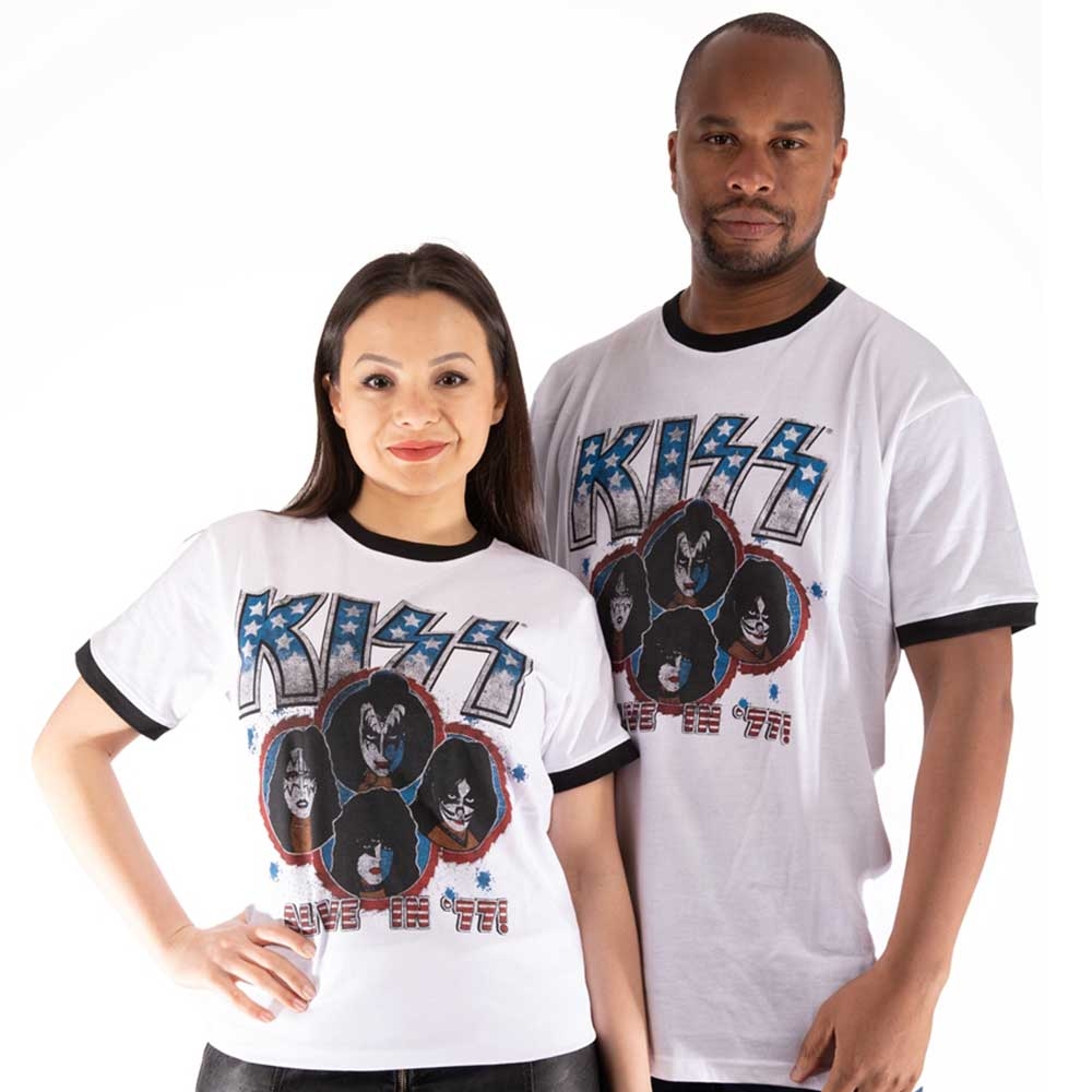 KISS Unisex Ringer T-Shirt: Alive in '77 (Small)