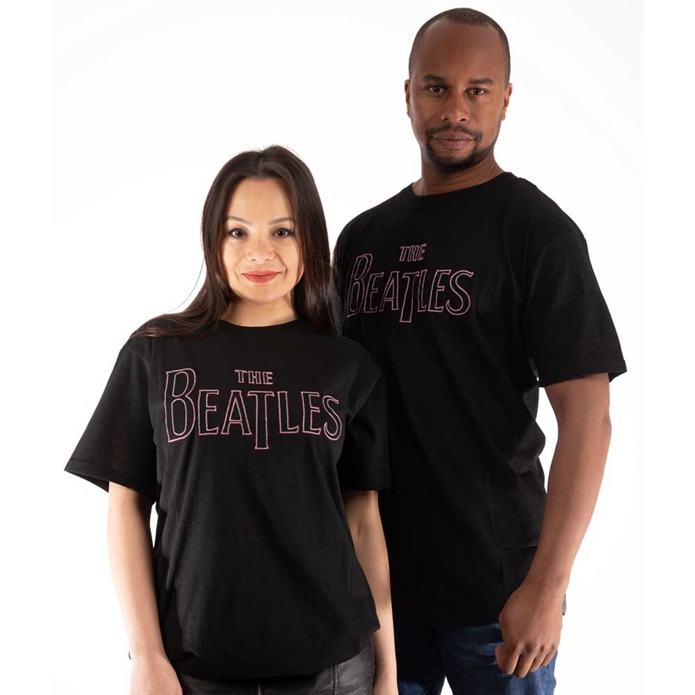 The Beatles Unisex T-Shirt: Drop T Logo (Embroidered) (Large)