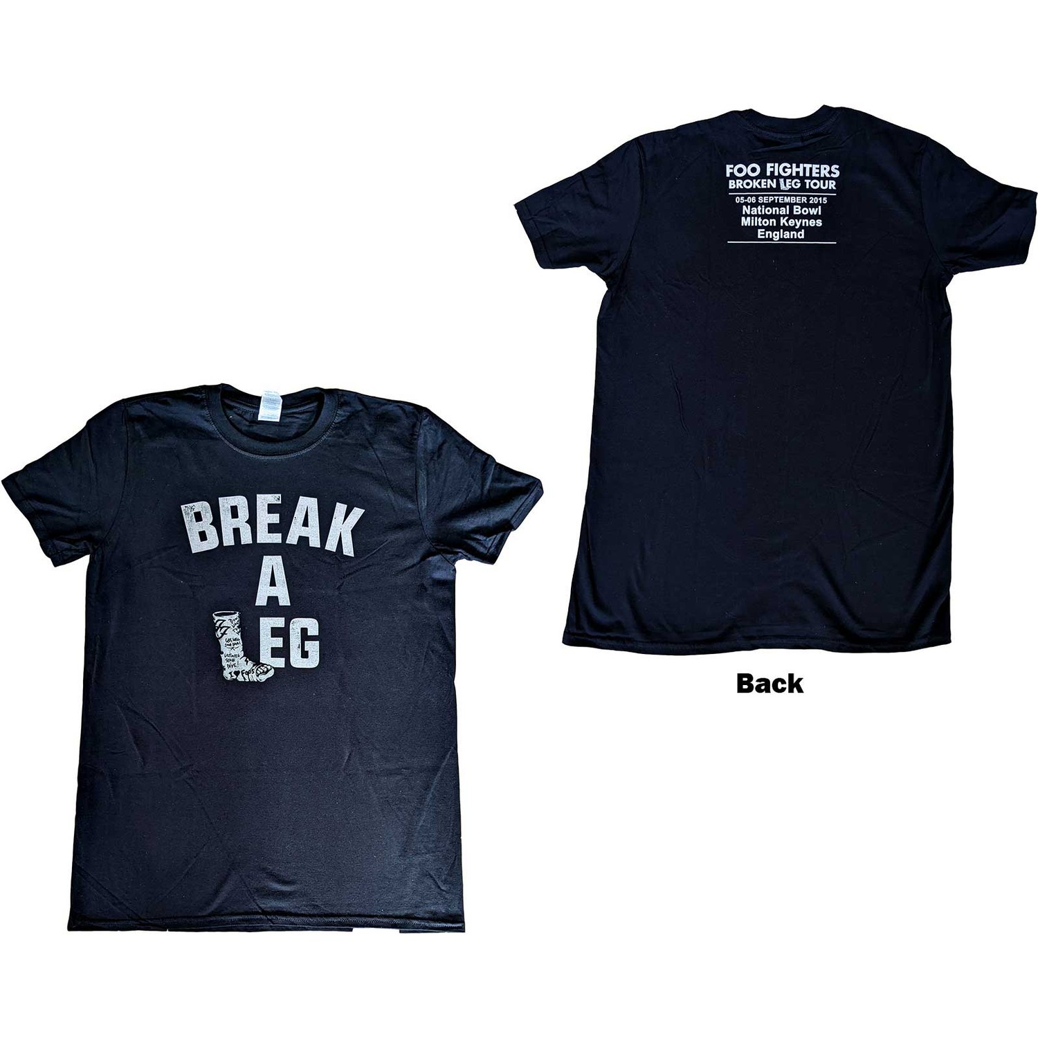 Foo Fighters Unisex T-Shirt: Break A Leg Milton Keynes (Back Print) (Ex-Tour) (Large)