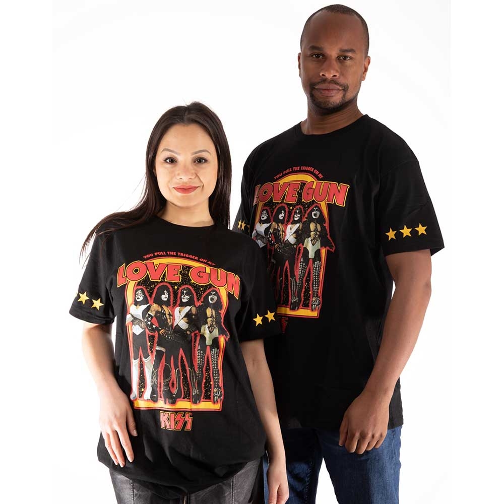 KISS Unisex T-Shirt: Love Gun Stars (Sleeve Print) (XX-Large)