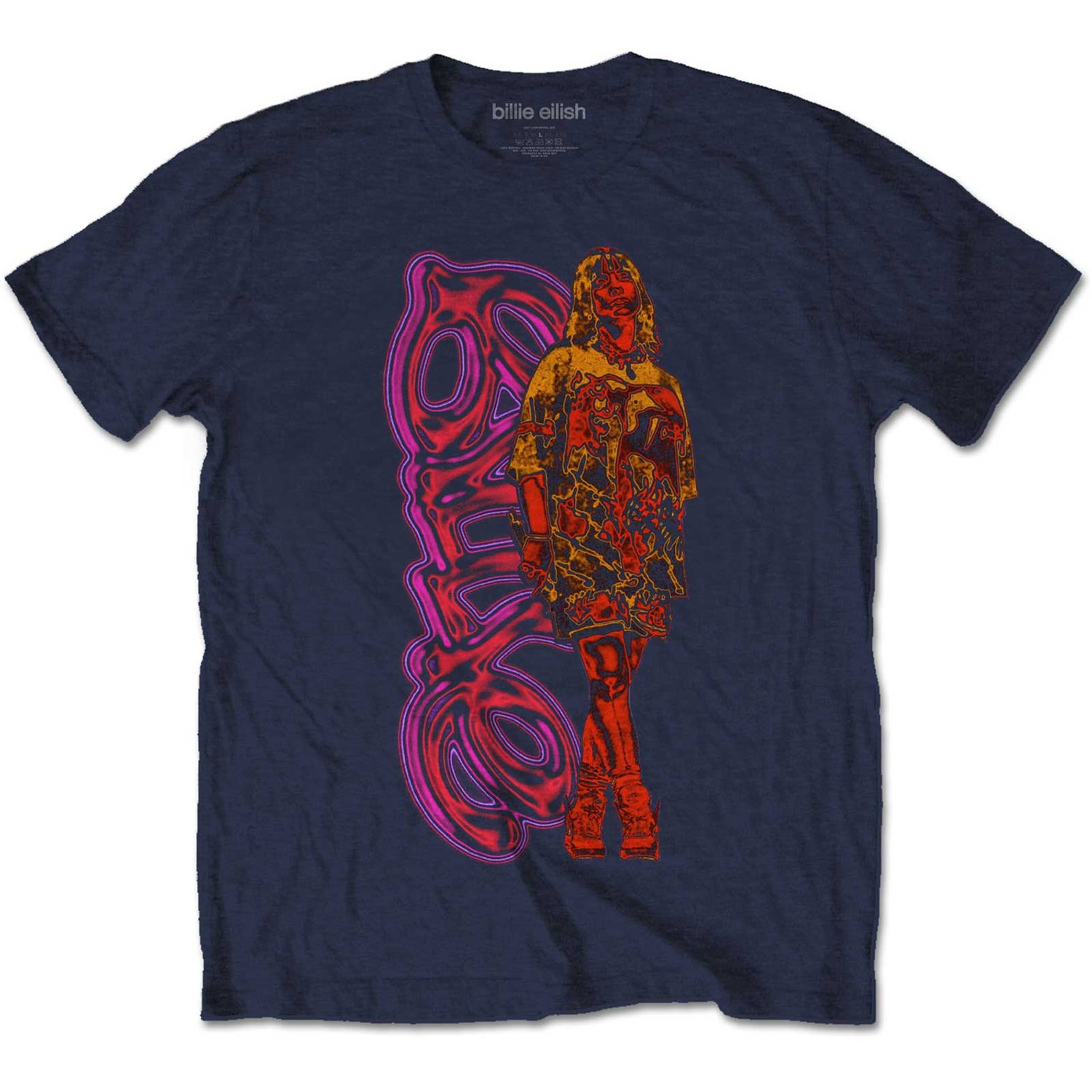Billie Eilish Unisex T-Shirt: Neon Logo & Billie (XX-Large)