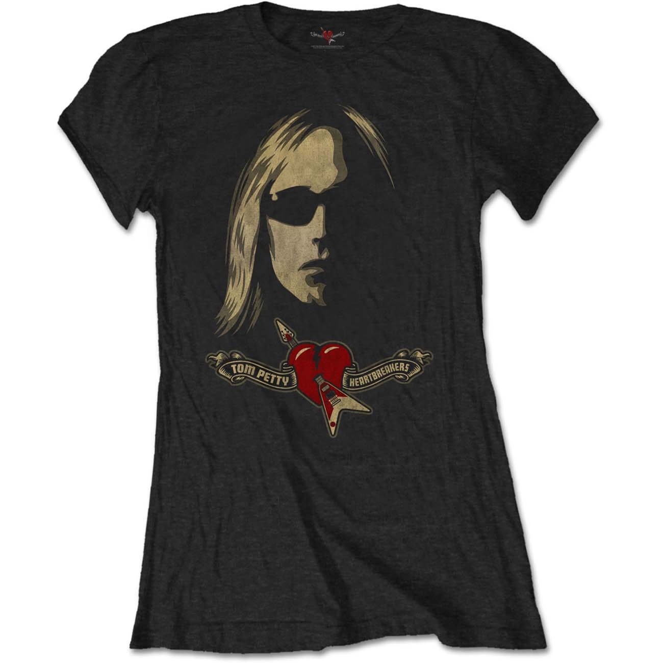 Tom Petty & The Heartbreakers Ladies T-Shirt: Shades & Logo (Soft Hand Inks) (Small)