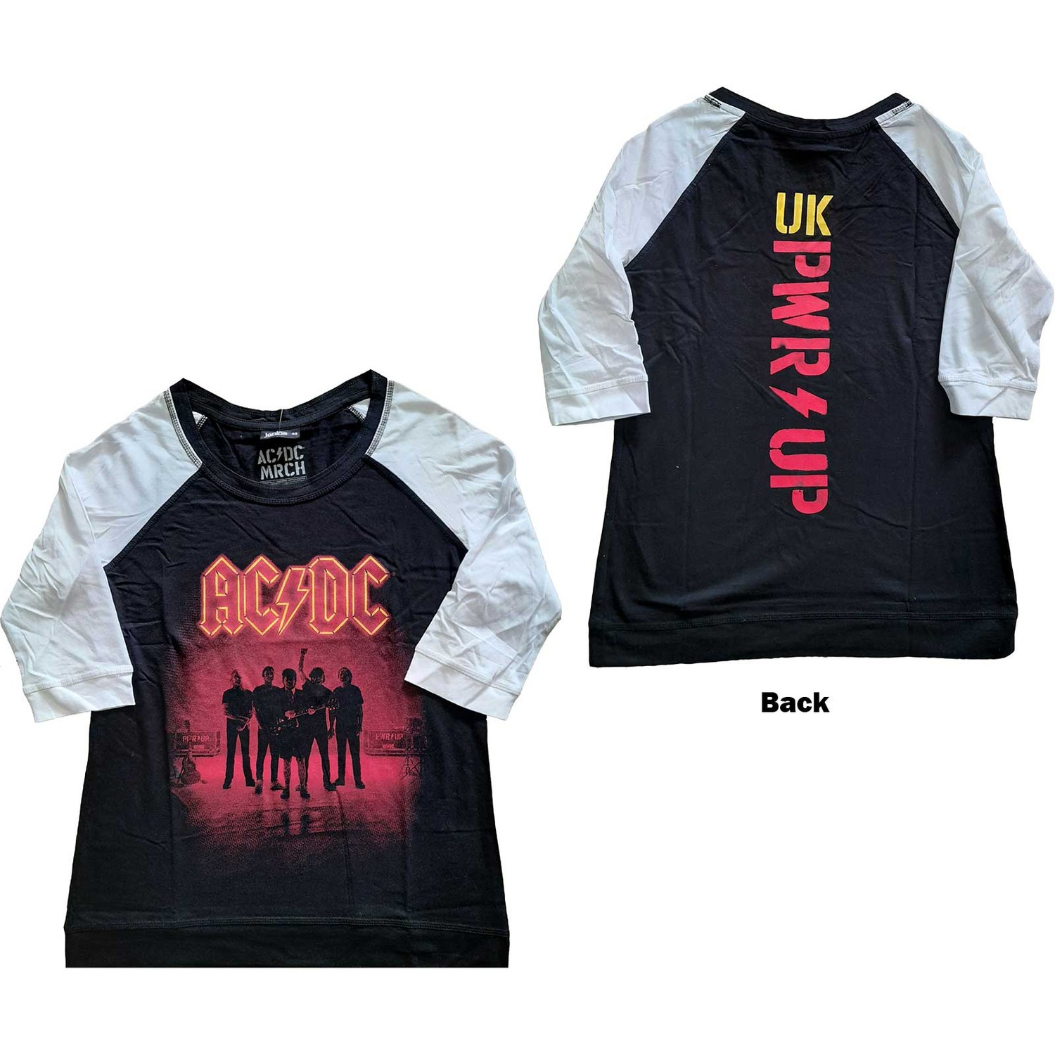 AC/DC Ladies Raglan T-Shirt: PWR-UP UK (Back Print) (X-Large)