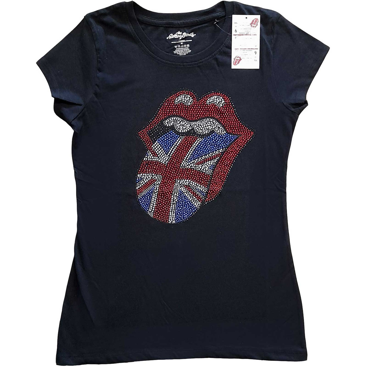 The Rolling Stones Ladies Embellished T-Shirt: Classic UK (Diamante) (X-Large)