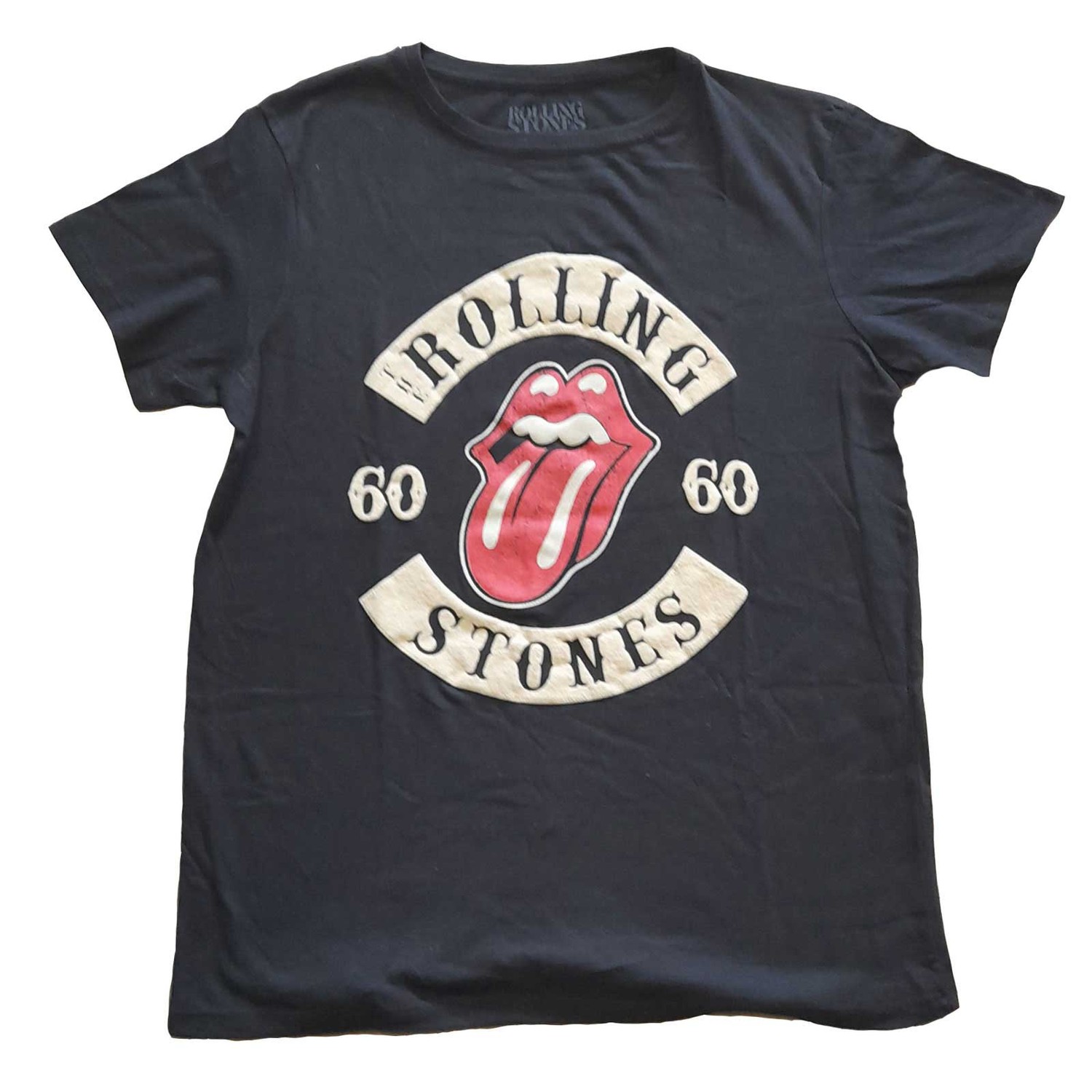 The Rolling Stones Ladies T-Shirt: Sixty Biker Tongue (Suede Flock) (Medium)
