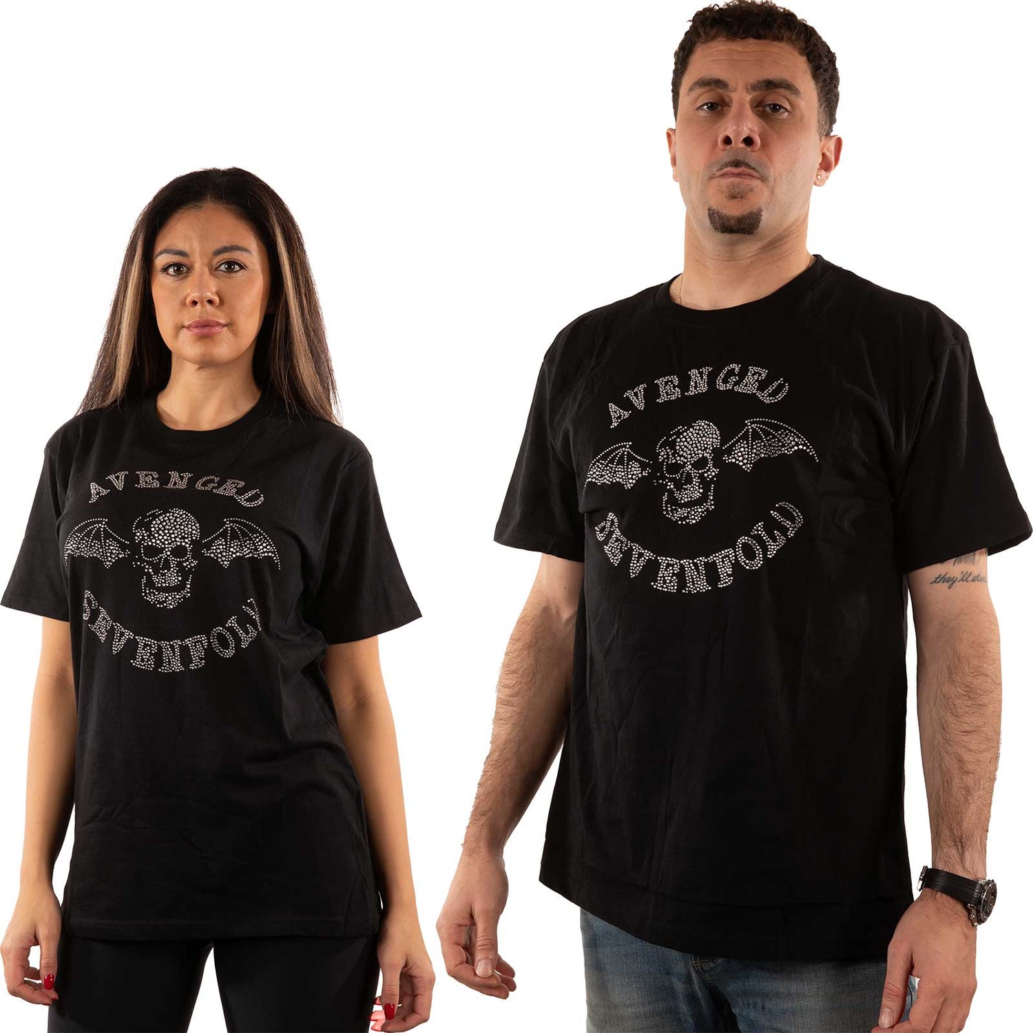 Avenged Sevenfold Unisex Embellished T-Shirt: Deathbat (Diamante) (Large)