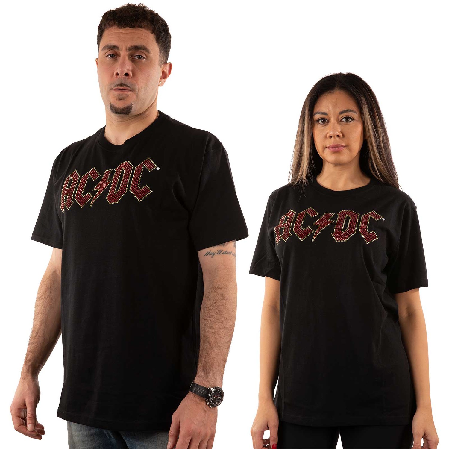 AC/DC Unisex Embellished T-Shirt: Full Colour Logo (Diamante) (XX-Large)