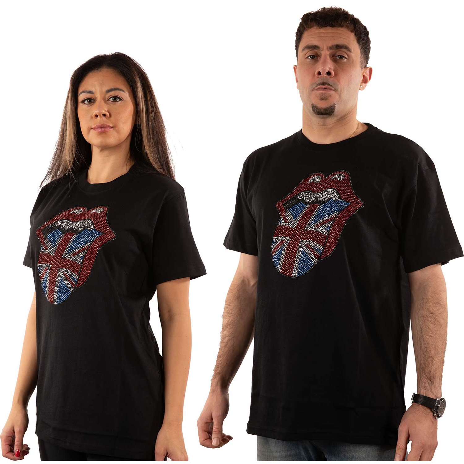The Rolling Stones Unisex Embellished T-Shirt: Classic UK (Diamante) (X-Large)