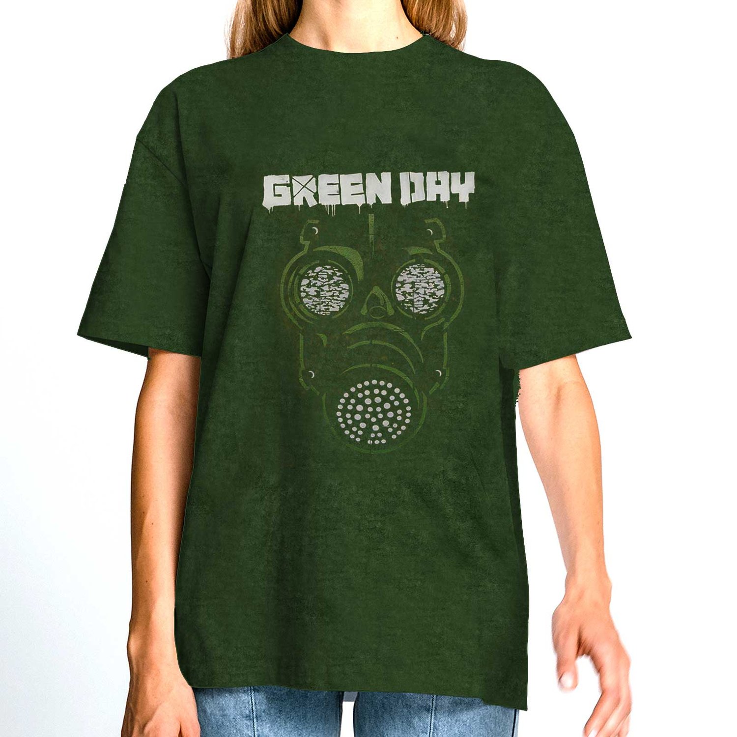 Green Day Unisex T-Shirt: Gas Mask (Wash Collection) (Large)