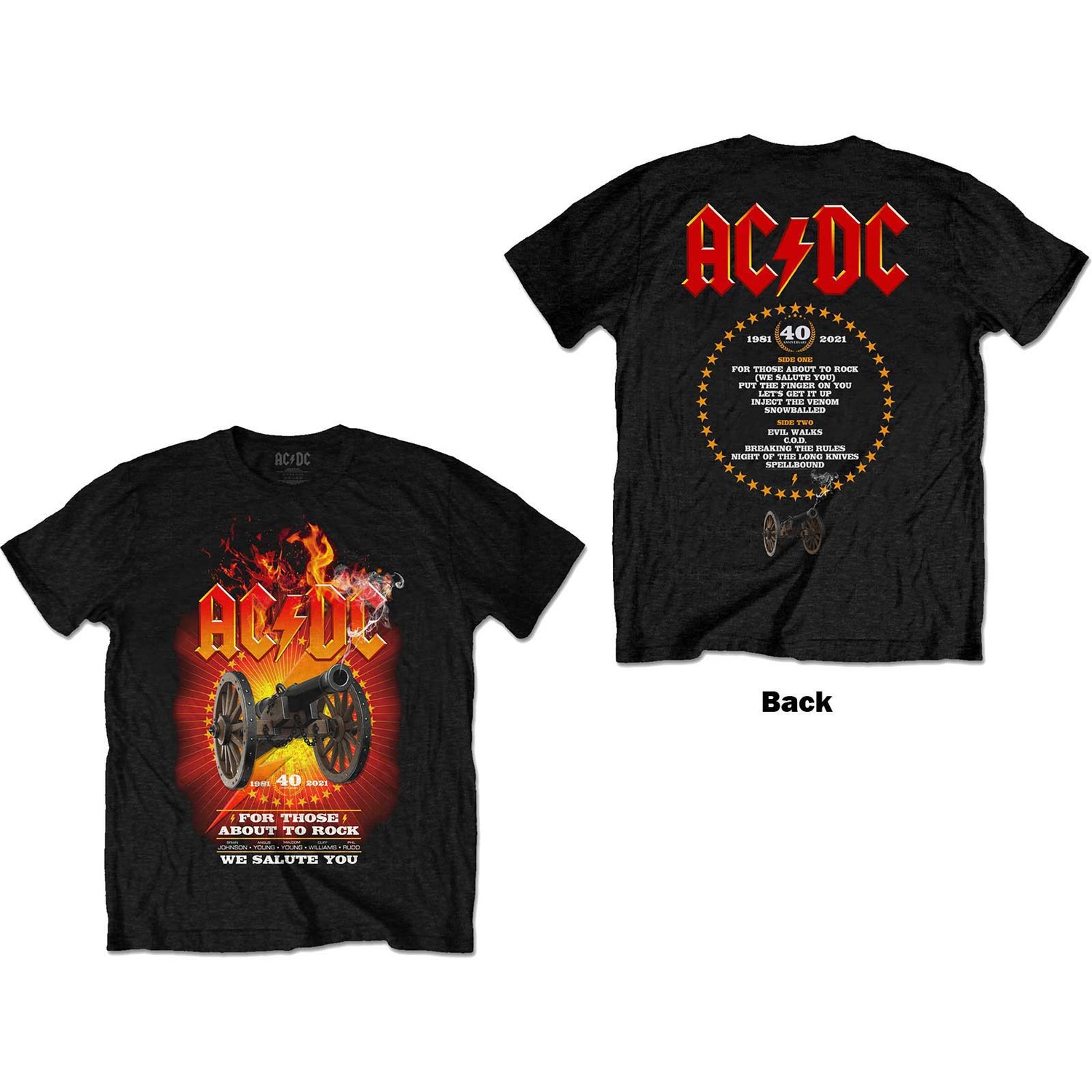 AC/DC Unisex T-Shirt: FTATR 40th Flaming (Back Print) (Medium)