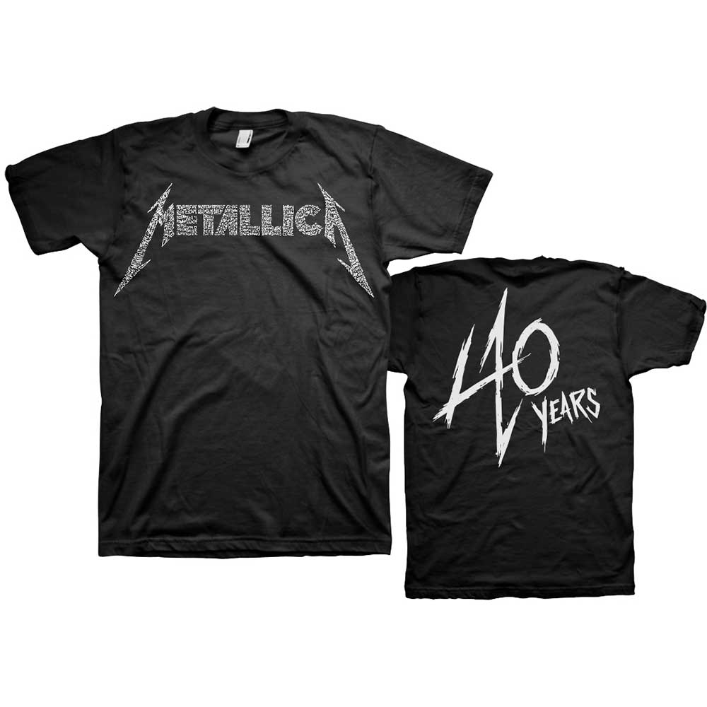 Metallica Unisex T-Shirt: 40th Anniversary Songs Logo (Back Print) (X-Large)
