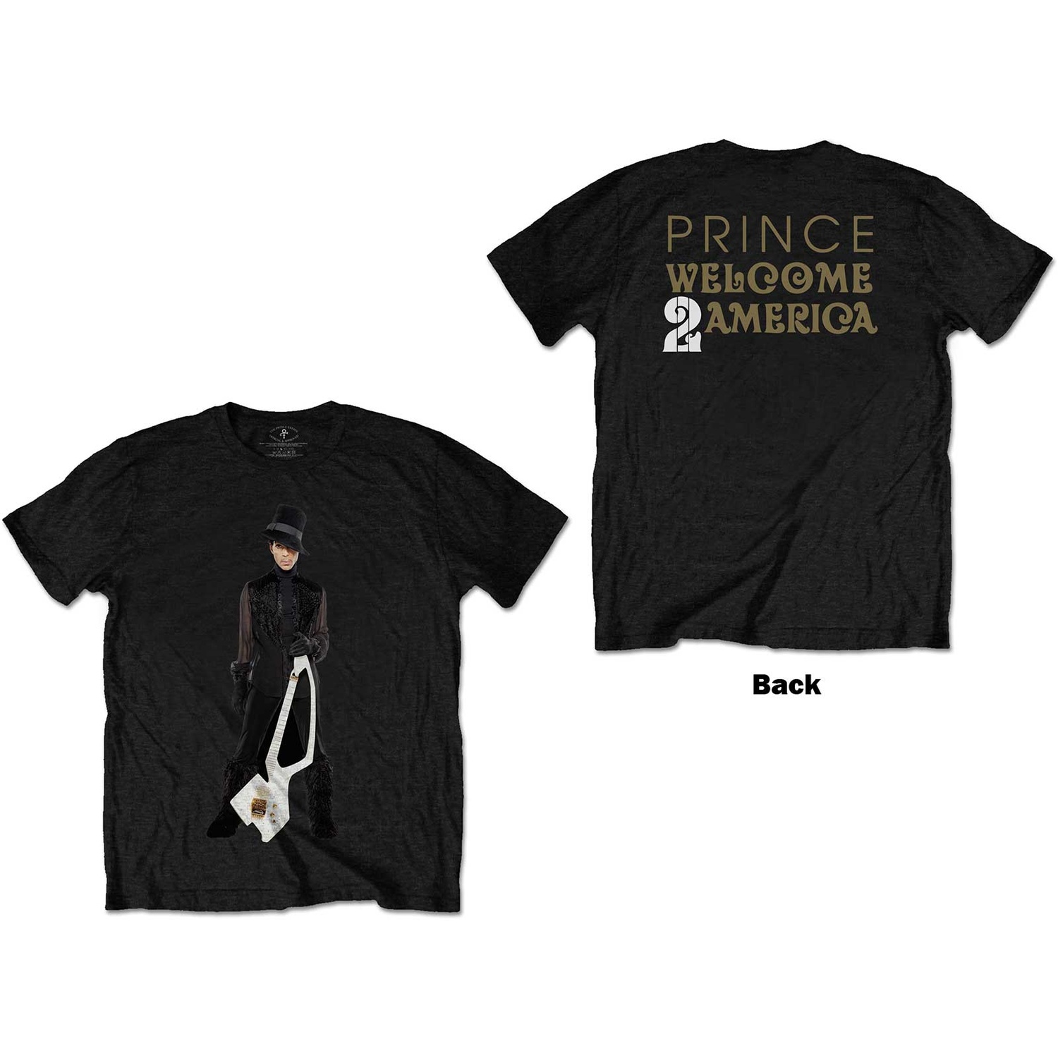 Prince Unisex T-Shirt: W2A White Guitar (Back Print) (XX-Large)