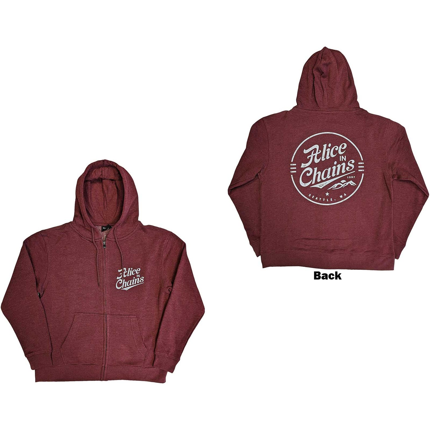 Alice In Chains Unisex Zipped Hoodie: Circle Emblem (Back Print) (Small)