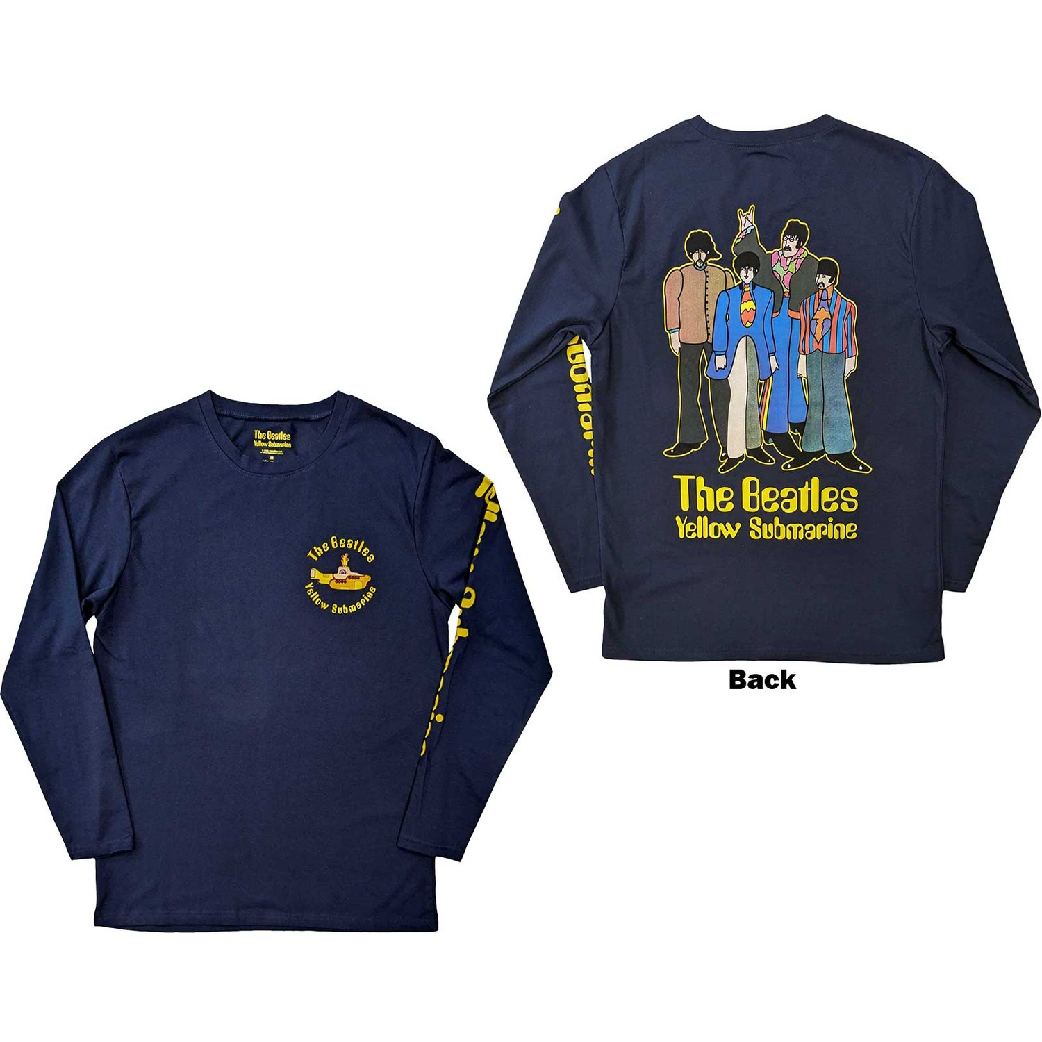 The Beatles Unisex Long Sleeve T-Shirt: Yellow Submarine Band (Back & Sleeve Print) (XX-Large)