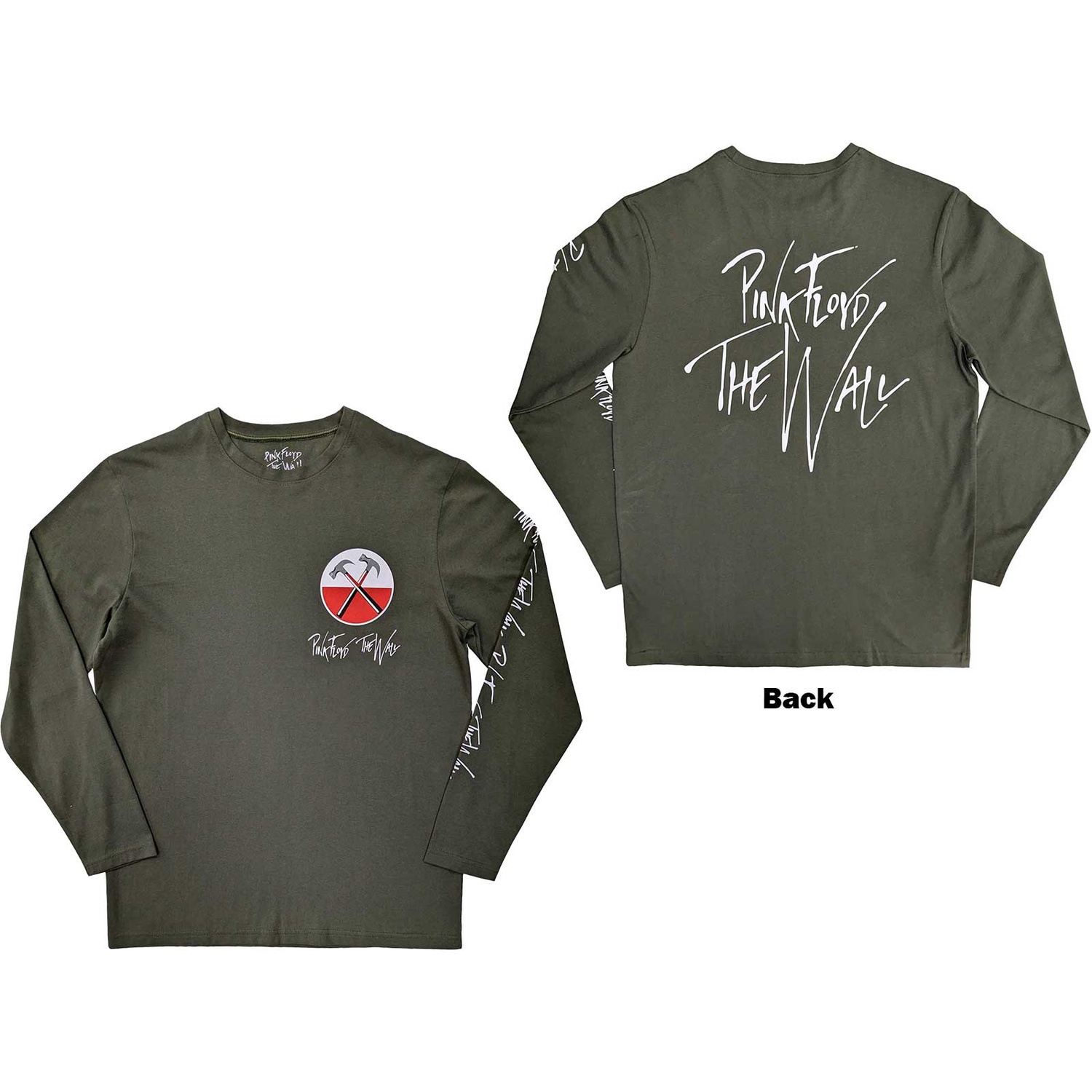 Pink Floyd Unisex Long Sleeve T-Shirt: The Wall Hammers Logo (Back & Sleeve Print) (X-Large)