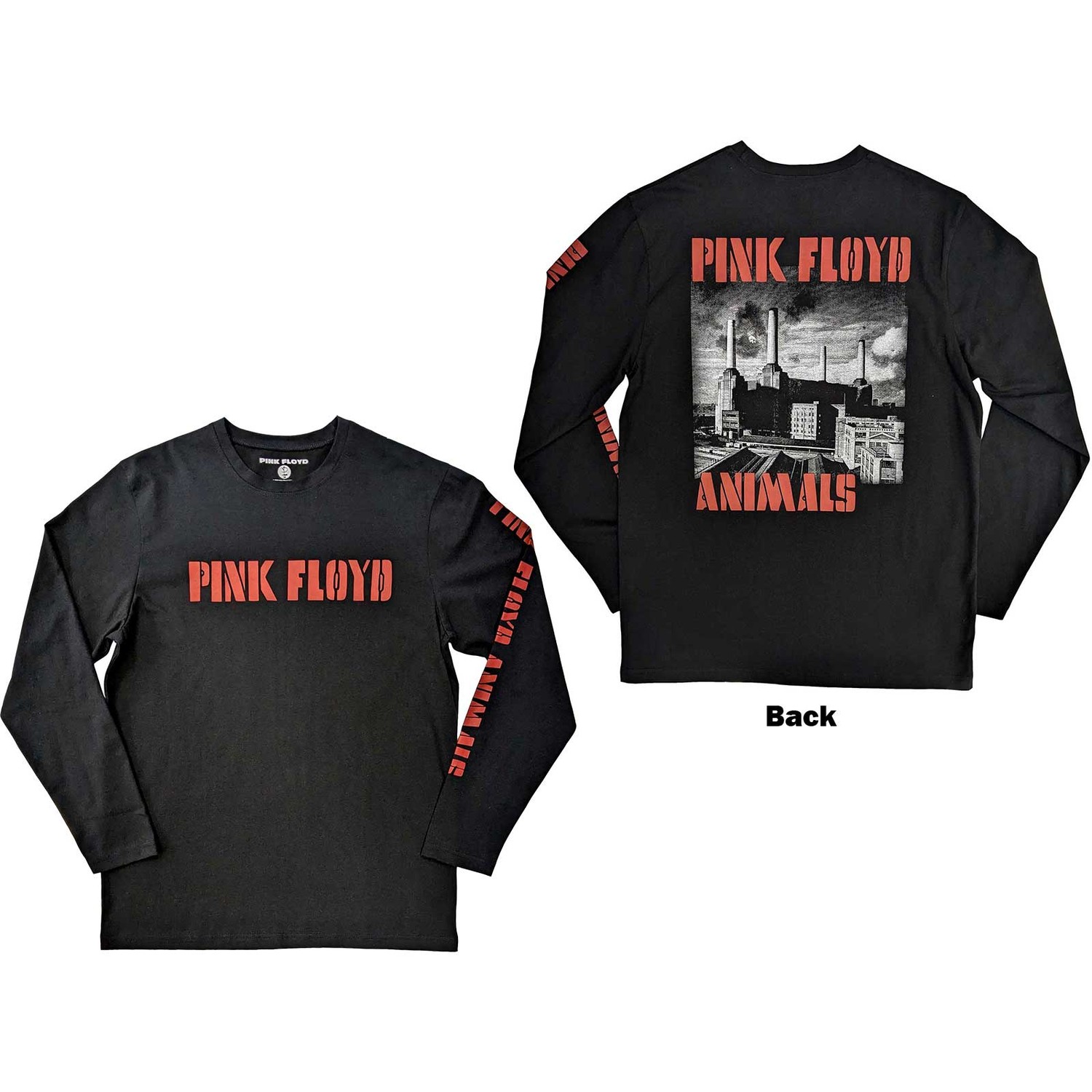 Pink Floyd Unisex Long Sleeve T-Shirt: Animals B&W (Back & Sleeve Print) (Medium)