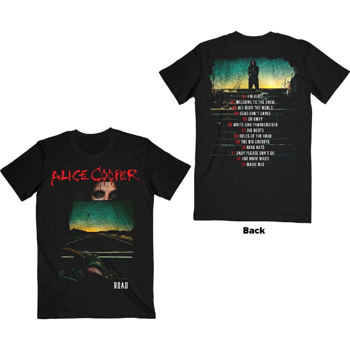 Alice Cooper Unisex T-Shirt: Road Cover Tracklist (Back Print) (XX-Large)