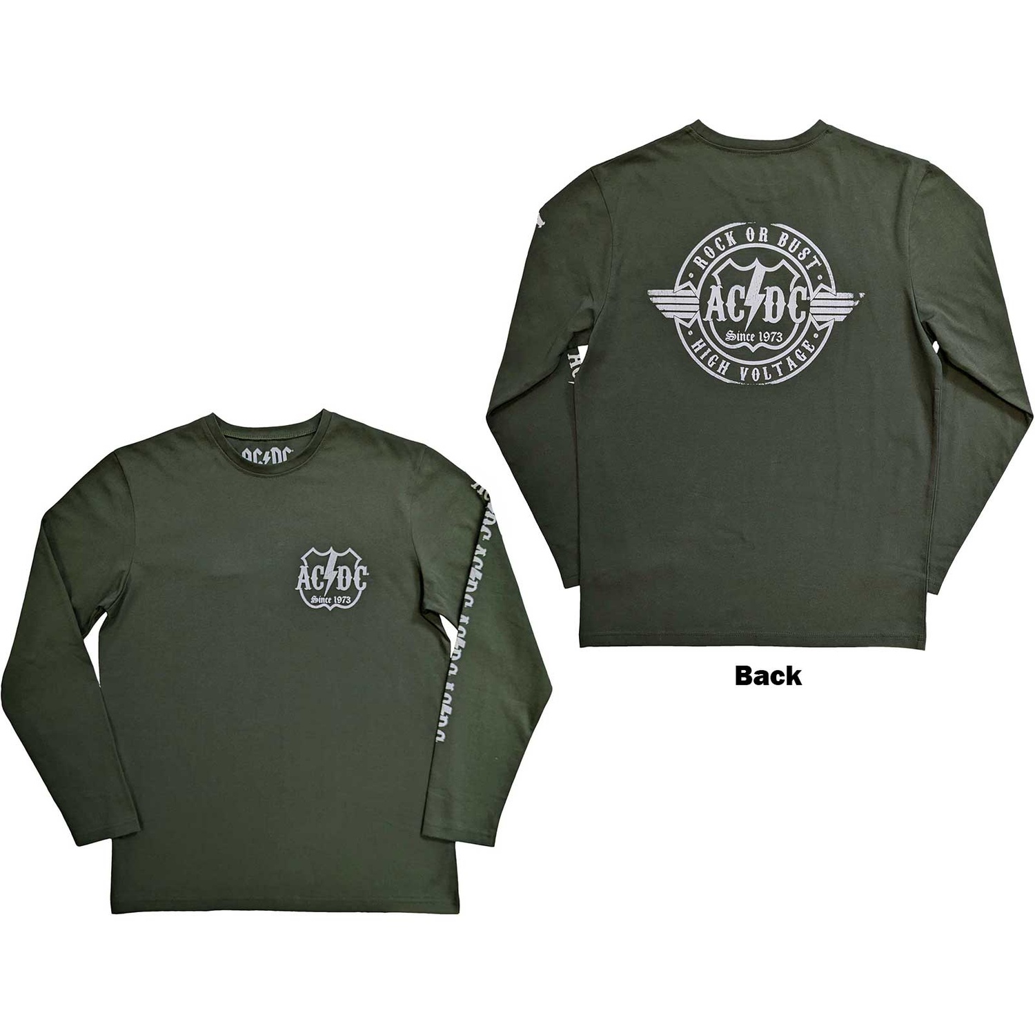 AC/DC Unisex Long Sleeve T-Shirt: Rock Or Bust (Back & Sleeve Print) (Small)