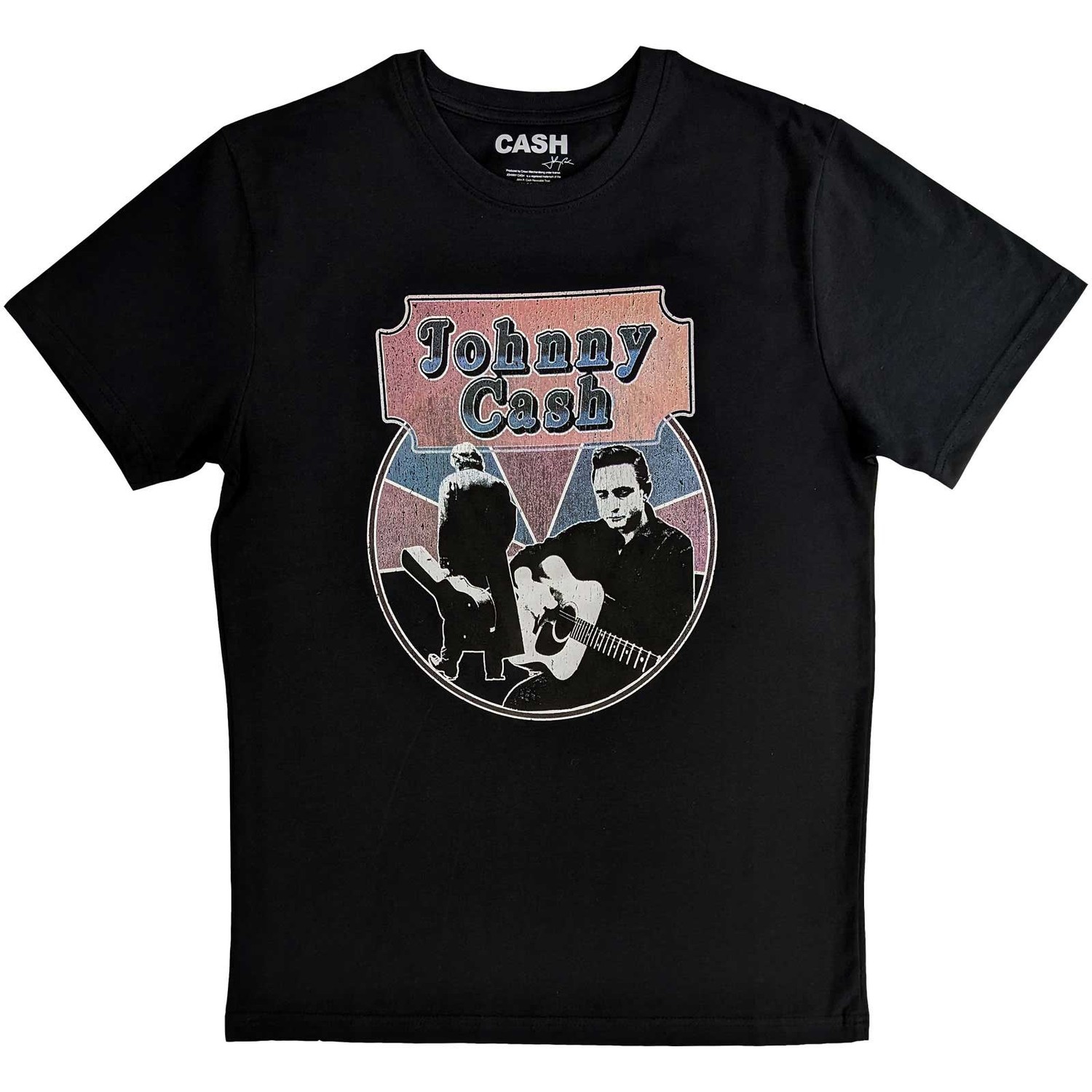 Johnny Cash Unisex T-Shirt: Walking Guitar & Front On (X-Large)