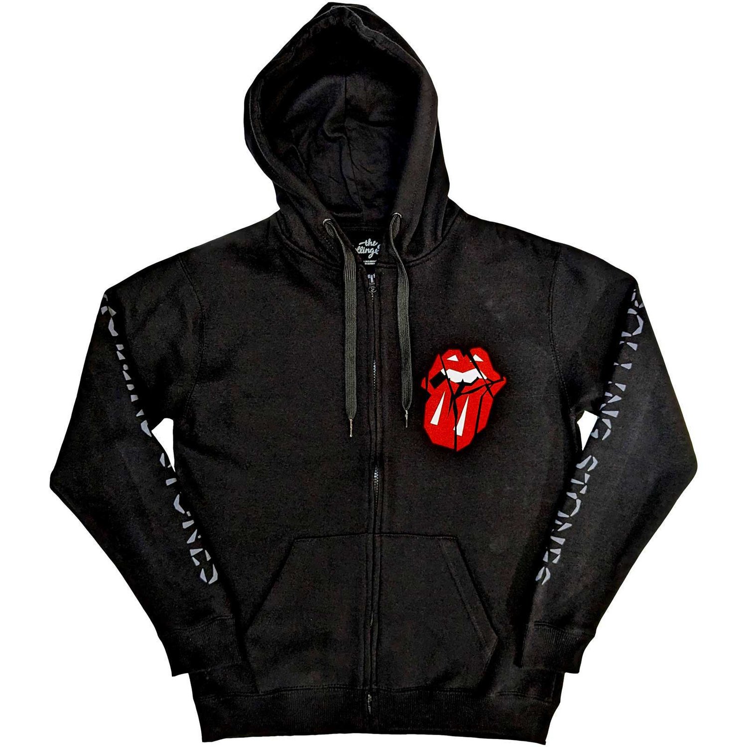 The Rolling Stones Unisex Zipped Hoodie: Hackney Diamonds Shattered Tongue (Sleeve Print) (XX-Large)