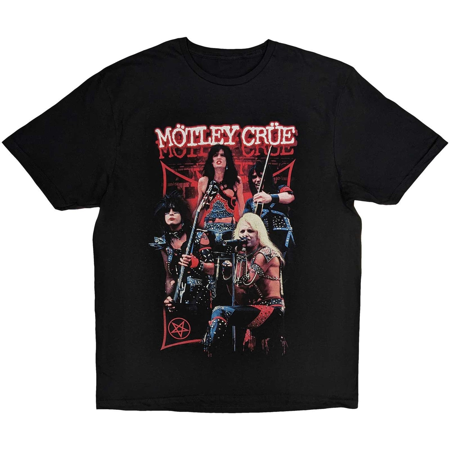 Motley Crue Unisex T-Shirt: Live Montage Red (X-Large)