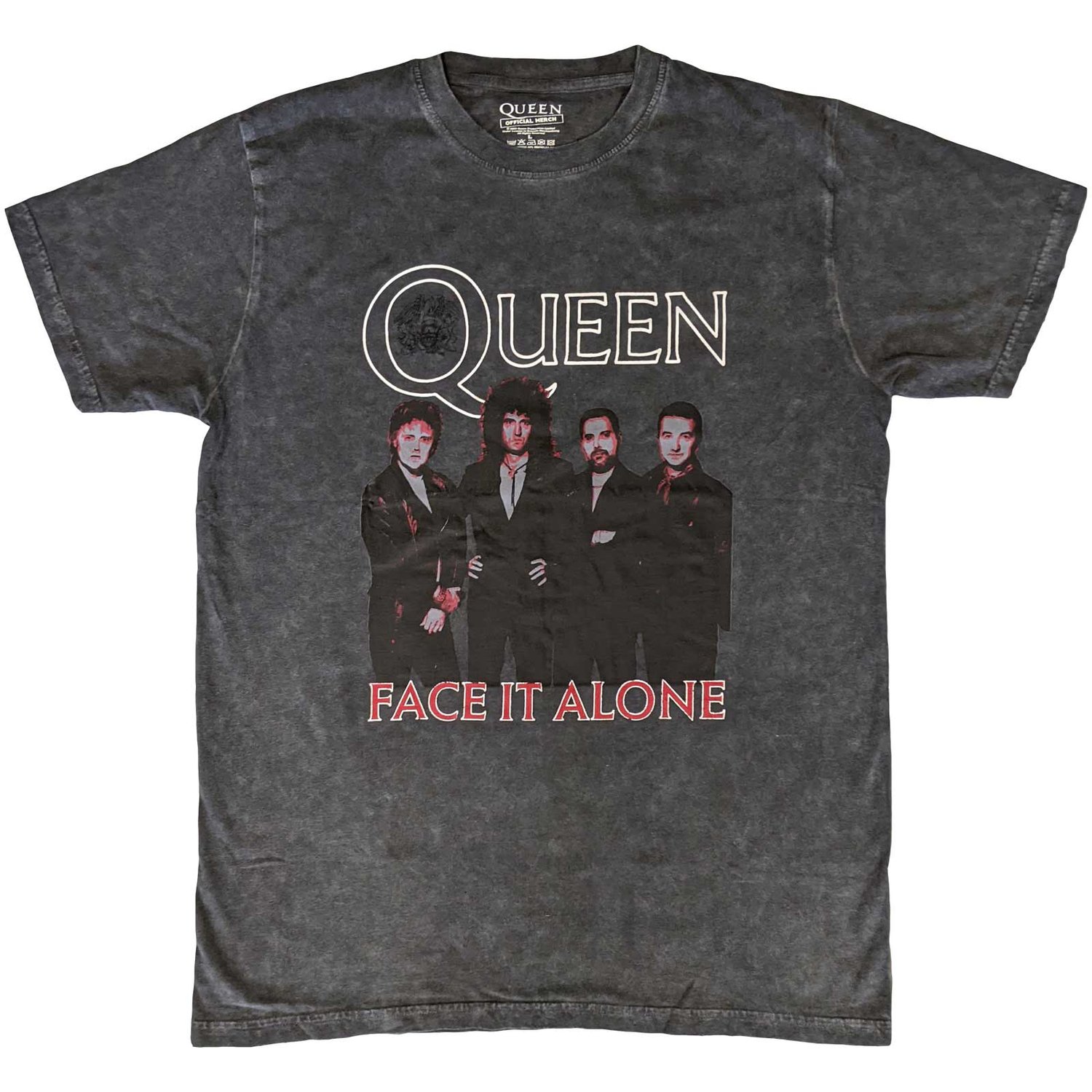 Queen Unisex T-Shirt: Face it Alone Band (Wash Collection) (Large)