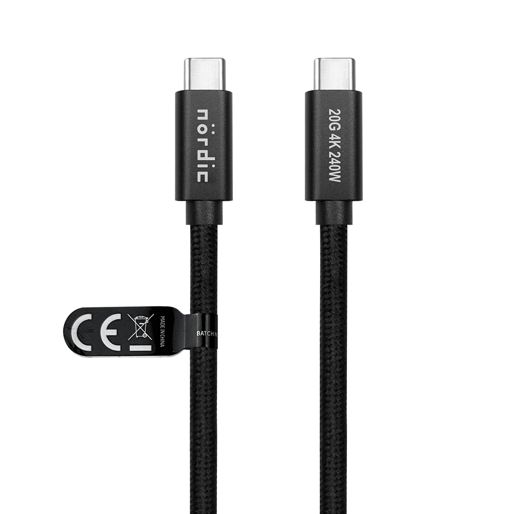 NÖRDIC 2m USB 3.2 Gen 2 USB-C till C nylonflätad kabel PD3.1 240W 20G 4K60Hz