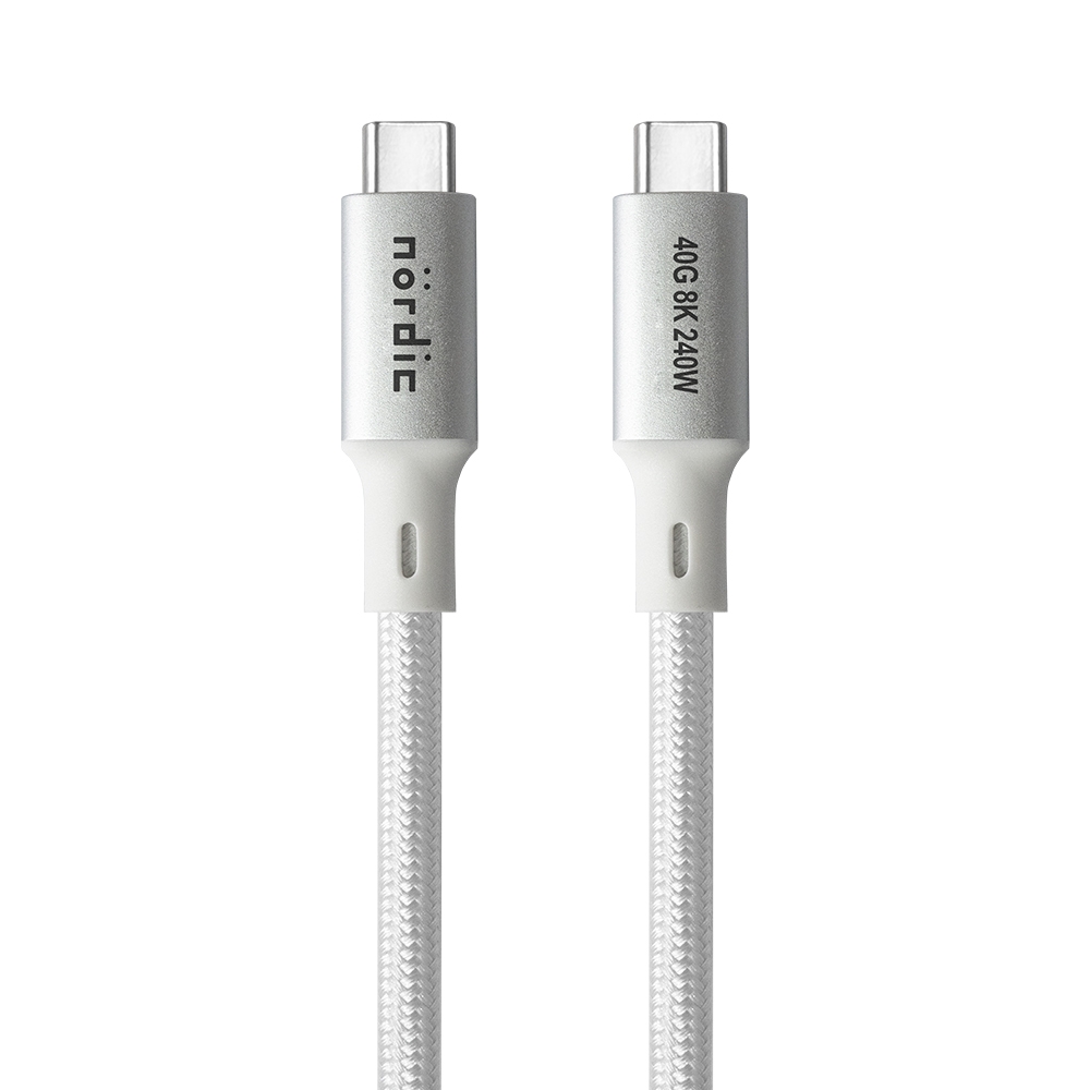 NÖRDIC 1.5m USB4 USB-C till C nylonflätad kabel PD3.1 med 240W snabbladdning 40G 8K60Hz 4K120Hz 5K60Hz 2x4K60Hz Emarker