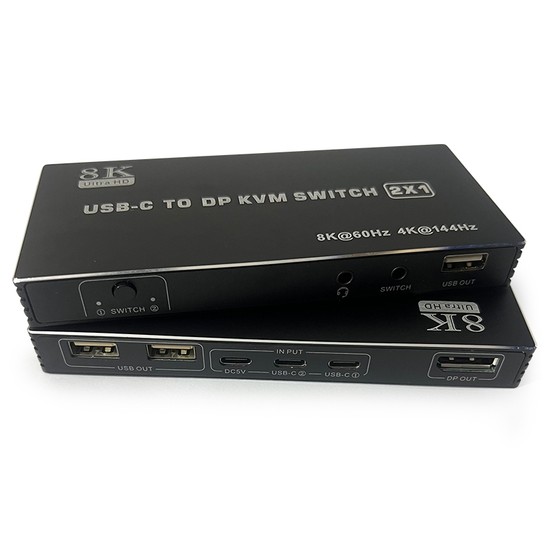 NÖRDIC USB-C KVM-switch 2 till 1 DP 8K60Hz 4K144Hz 3xUSB 1x3.5mm