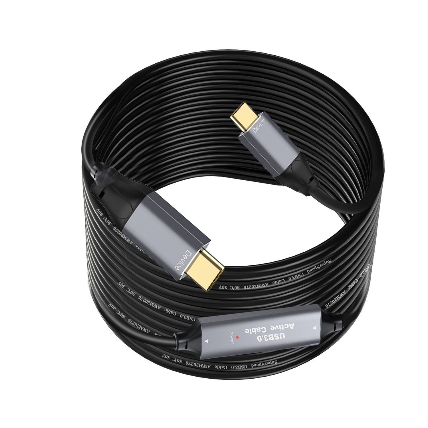 NÖRDIC 20m Aktiv USB 3.0 C till C-kabel, 5Gbps Super Speed USB-kabel