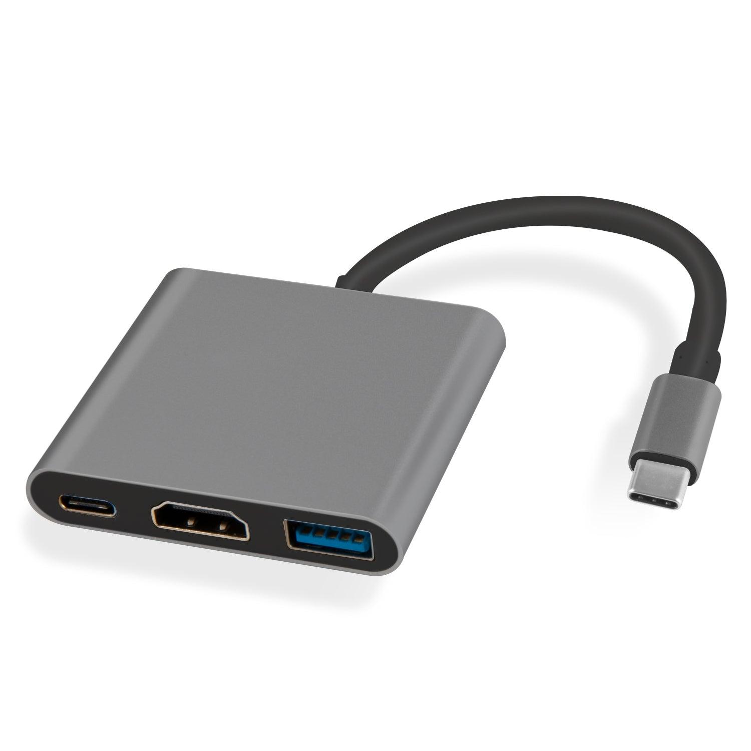 NÖRDIC 1 till 3 Dockningstation USBC till HDMI 4K 30Hz USB C Power Delivery 60W och USB A 3.1 5Gbps Space grey