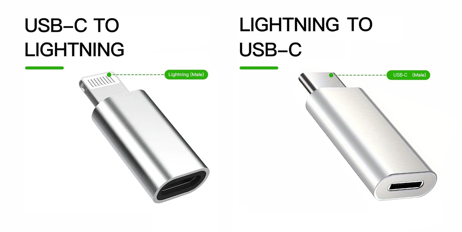 NÖRDIC 2 i 1 Adapter kit USB C ha till Lightning hona och Lightning ha till USB C ho (non-MFI) Aluminium