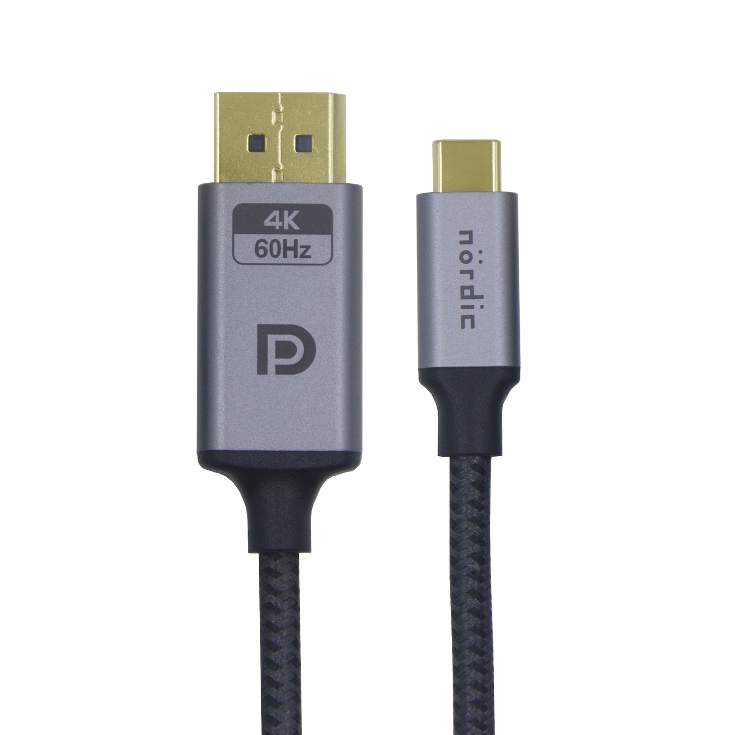NÖRDIC 2m USBC till Displayport kabel UHD 4K 60Hz DP 1.2 21,6Gbps HDCP Alt Mode Over USB C, Aluminium kontakter