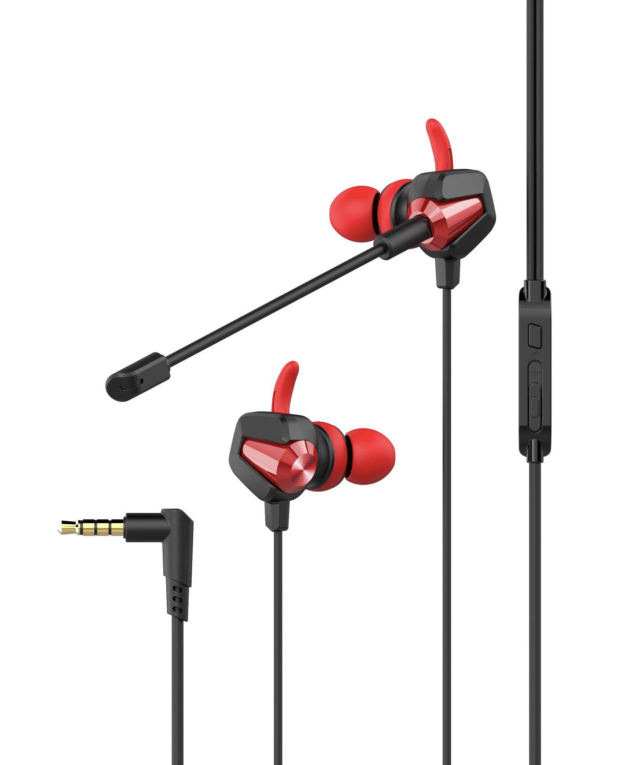 NÖRDIC Headset med löstagbar och böjbar mikrofon och volymkontrol röd 3,5mm stereo