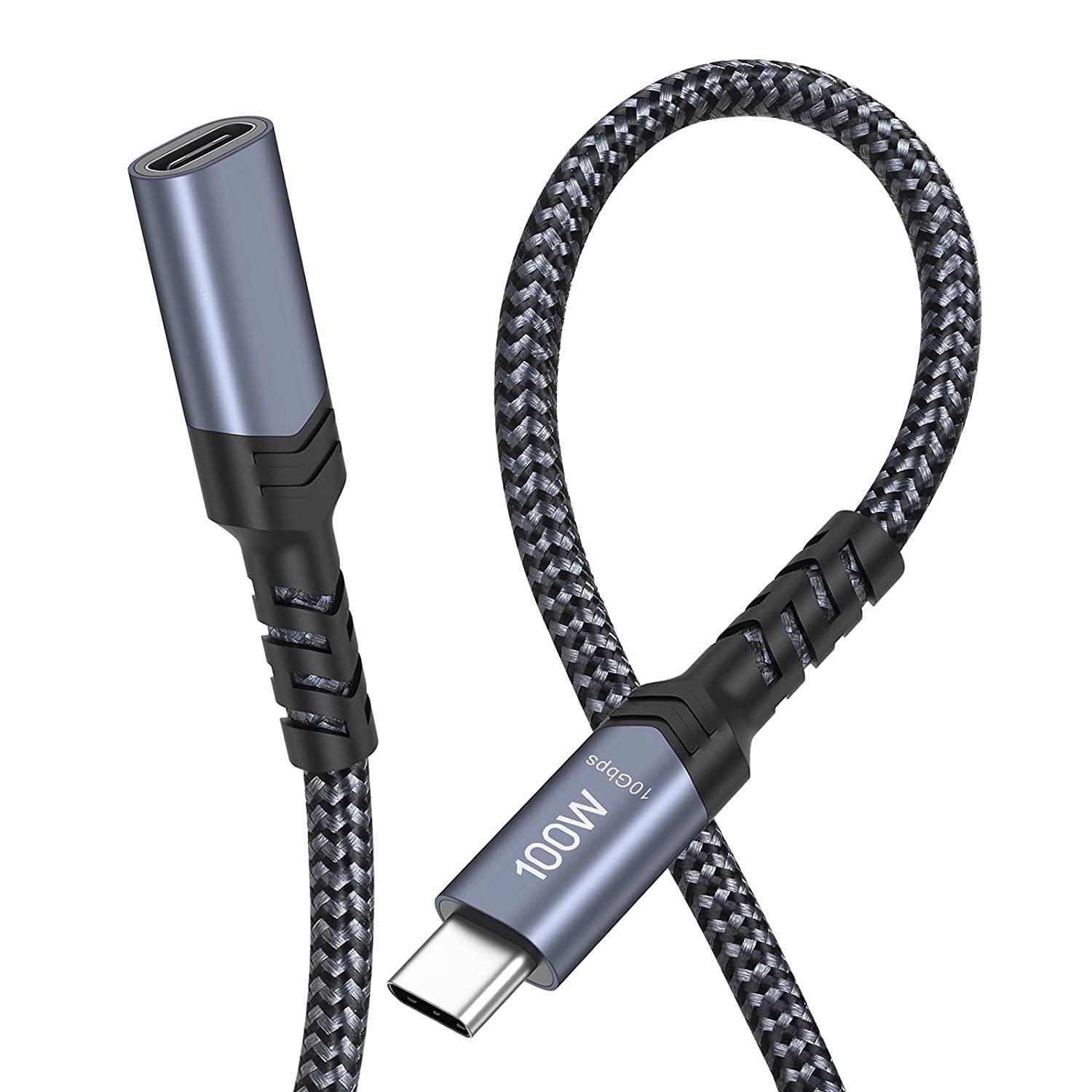 NÖRDIC 1m USB3.2 Gen2 SuperSpeed USB 10Gbps USB-C till C nylonflätad förlängningskabel med Power Delivery 100W, 4K60Hz video och Emarker