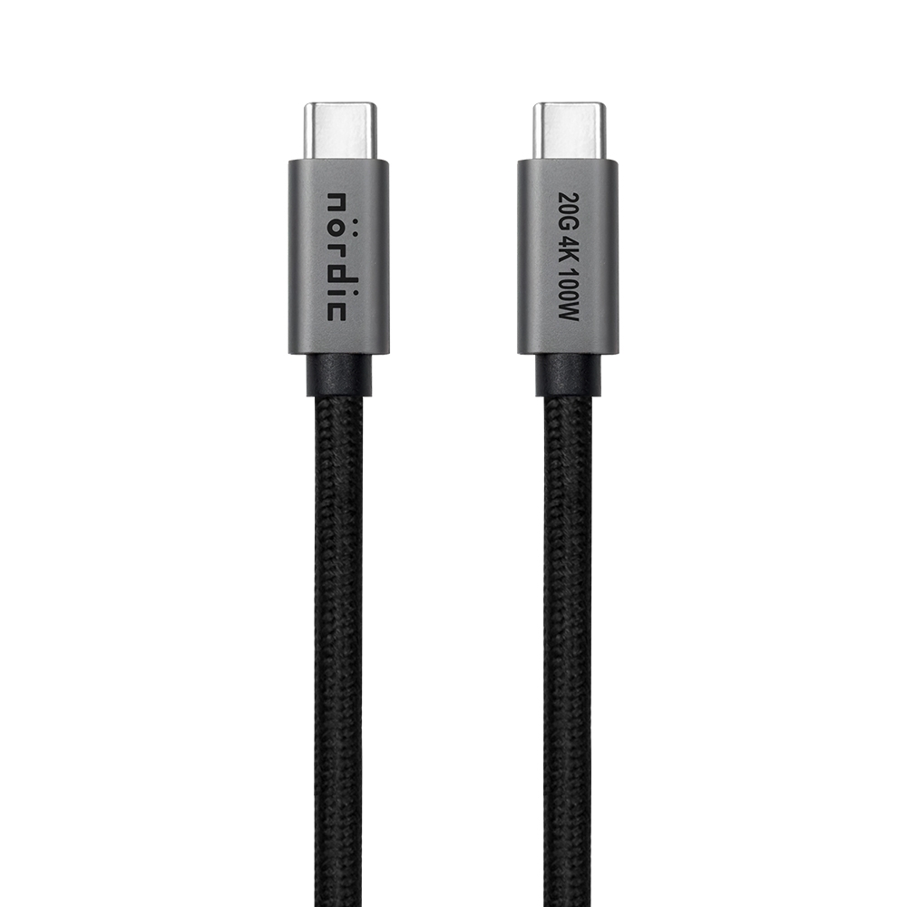 NÖRDIC 2m USB3.2 Gen2 SuperSpeed USB 20Gbps USB-C till C nylonflätad kabel med Power Delivery 100W, 4K60Hz video och Emarker