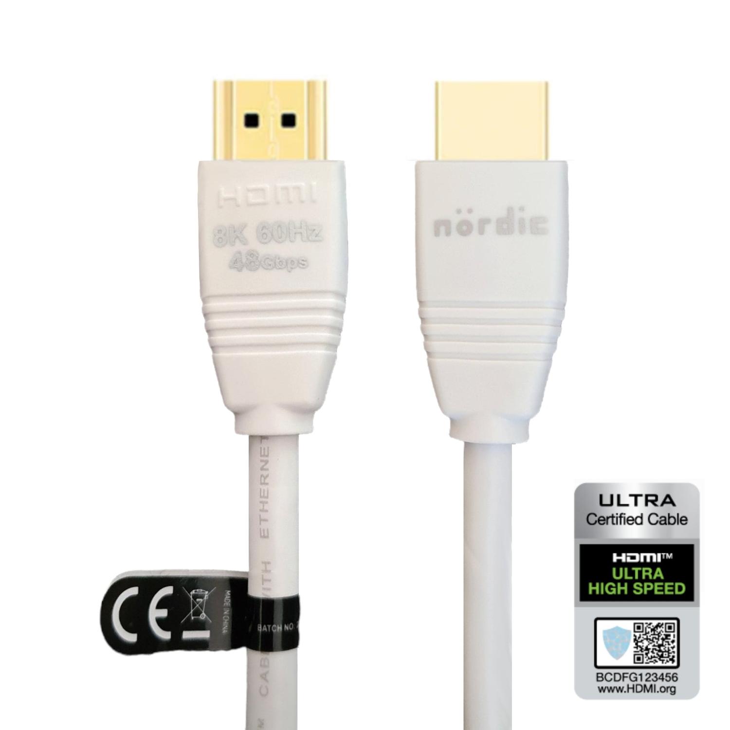 NÖRDIC CERTIFIED CABLES 5m Ultra High Speed HDMI2.1 8K 60Hz 4K 120Hz 144Hz 48Gbps Dynamic HDR eARC Game Mode VRR Dolby ATMOS guldpläterad PVC
