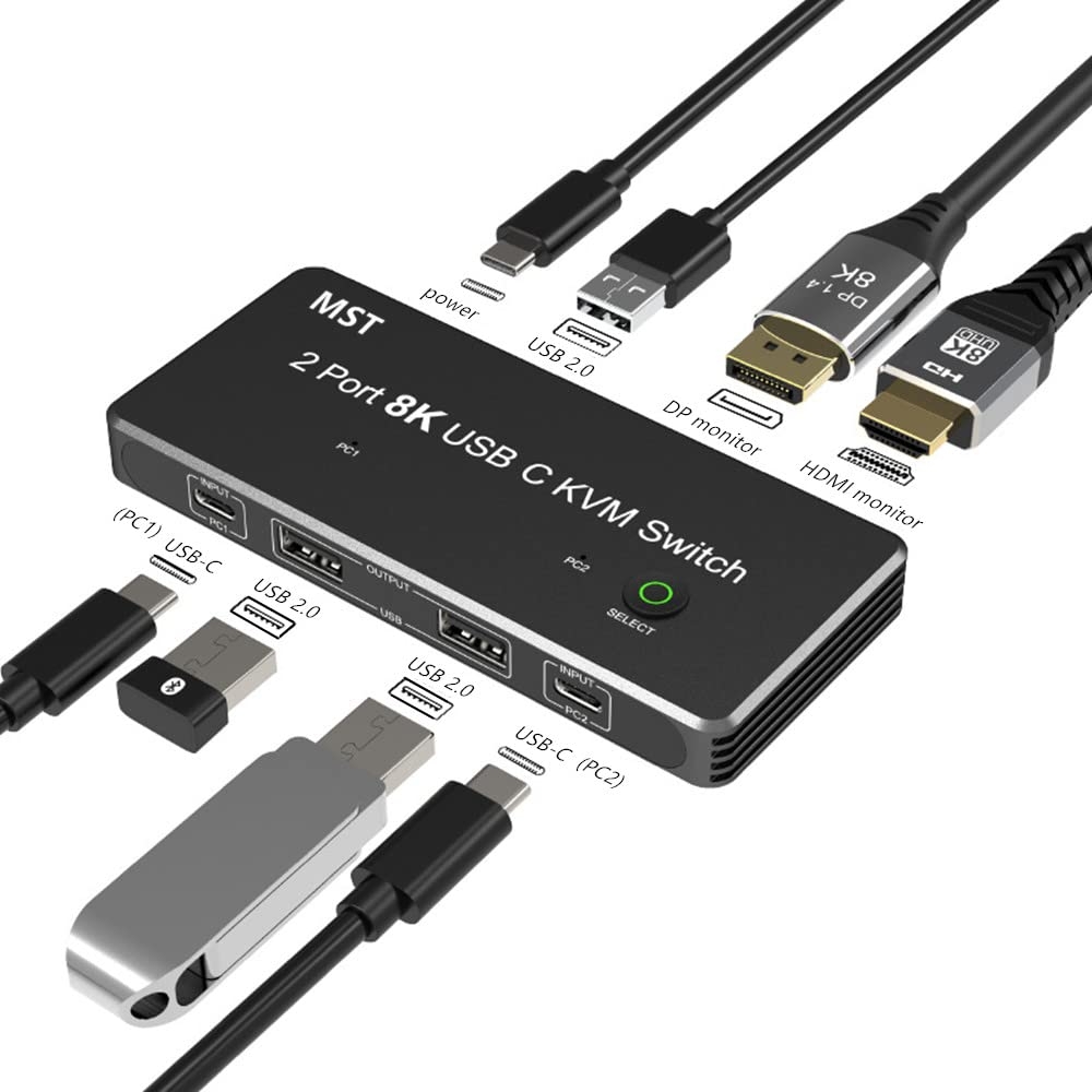 NÖRDIC 2 till 2 KVM Switch USB-C till DisplayPort och HDMI 8K60Hz 3xUSB-A