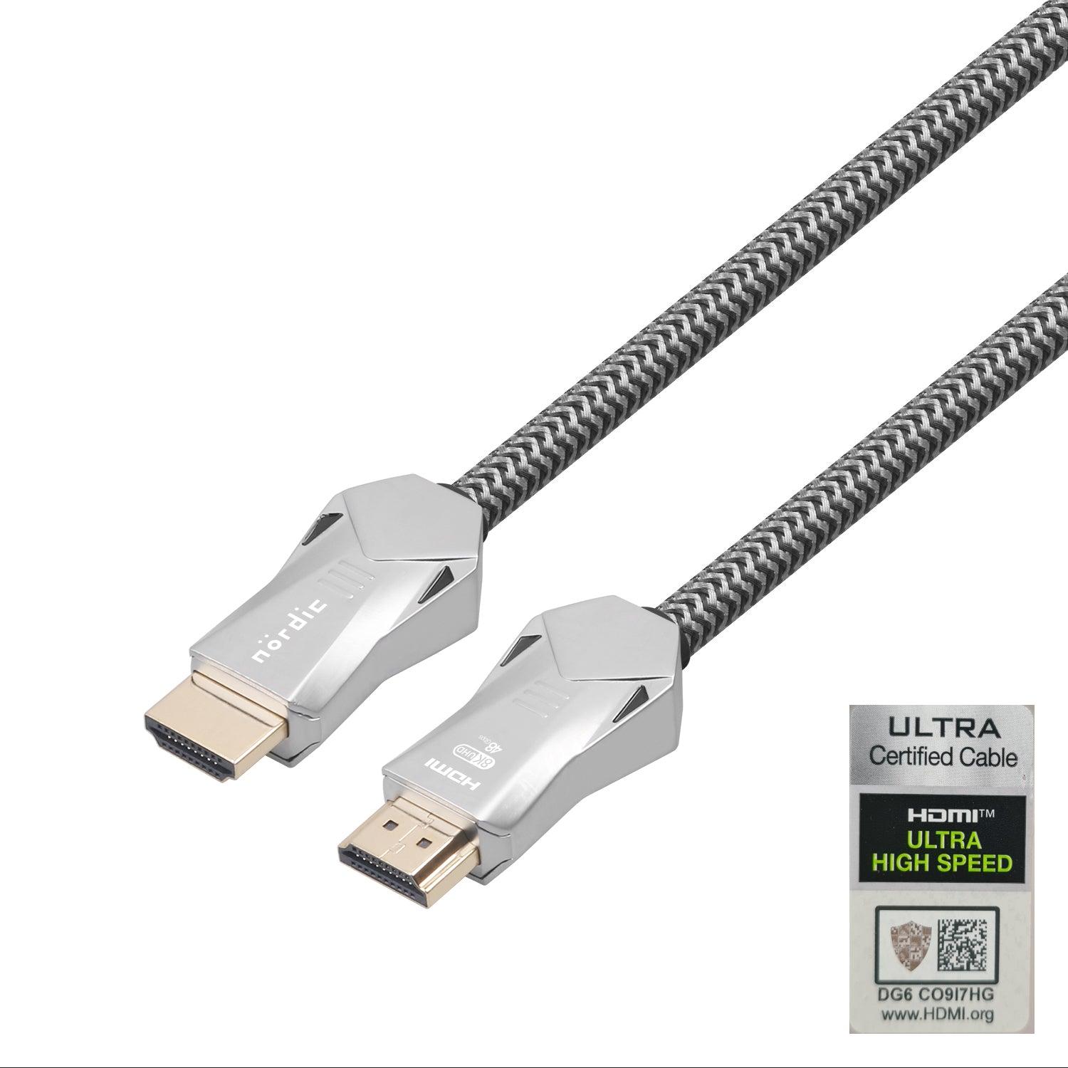 NÖRDIC CERTIFIED CABLES 2m Ultra High Speed HDMI 2.1 8K 60Hz 4K 120Hz 48Gbps Dynamic HDR eARC VRR nylonflätad kabel guldpläterad extra slitstark