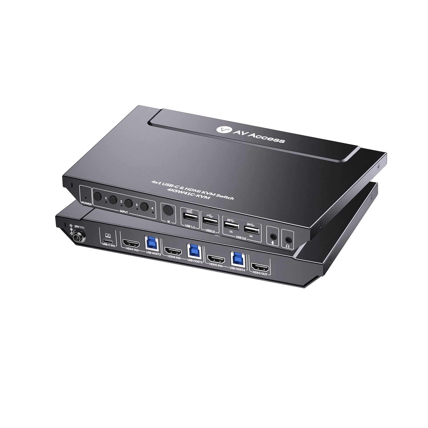 AV Access 4K USB-C & HDMI KVM-switch 4 datorer 1 bildskärm, 60W laddning för bärbar dator