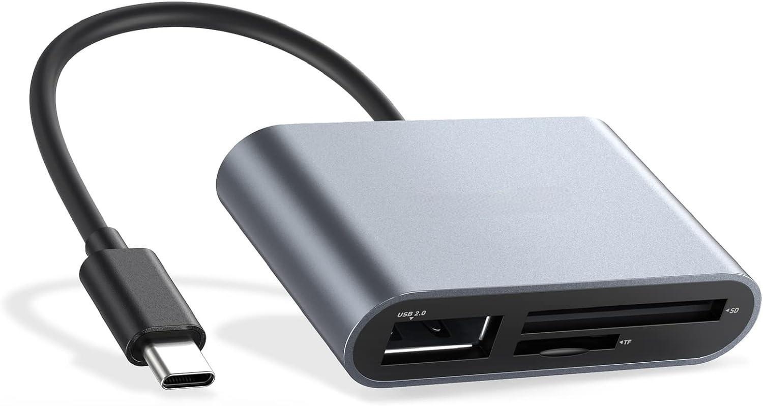 NÖRDIC USB-C kortleser 2 spor SD, MicroSD, 1xUSB-A UHS-I